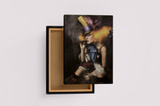 a decadent female clown with wild orange hair smoking a large cigar, art, kanvas tablo