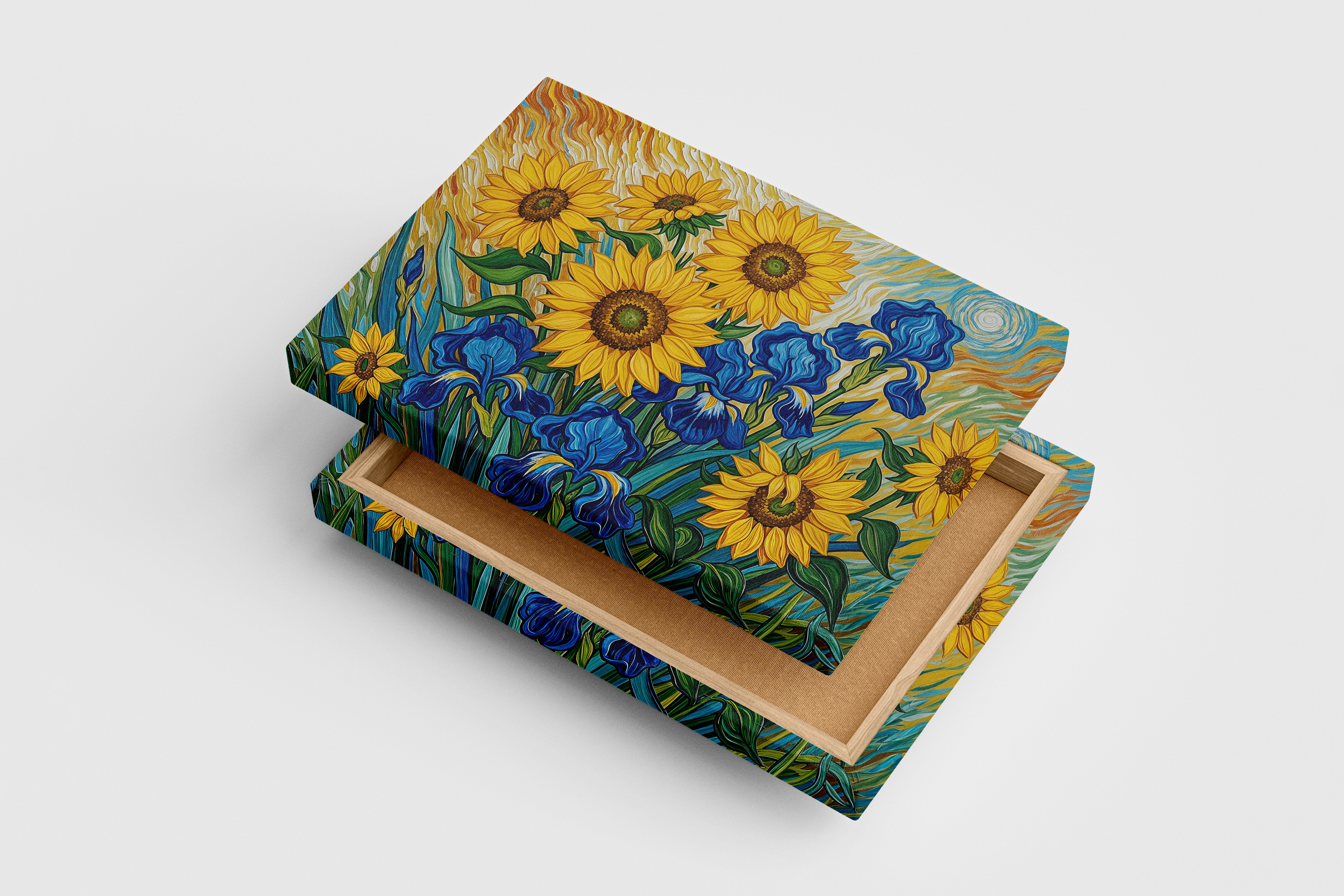 flower motif, sunflower in van gogh style, art, kanvas tablo