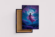 ai creation, a woman in a pink kimono under a full moon and cherry blossoms, ai art, art, kanvas tablo