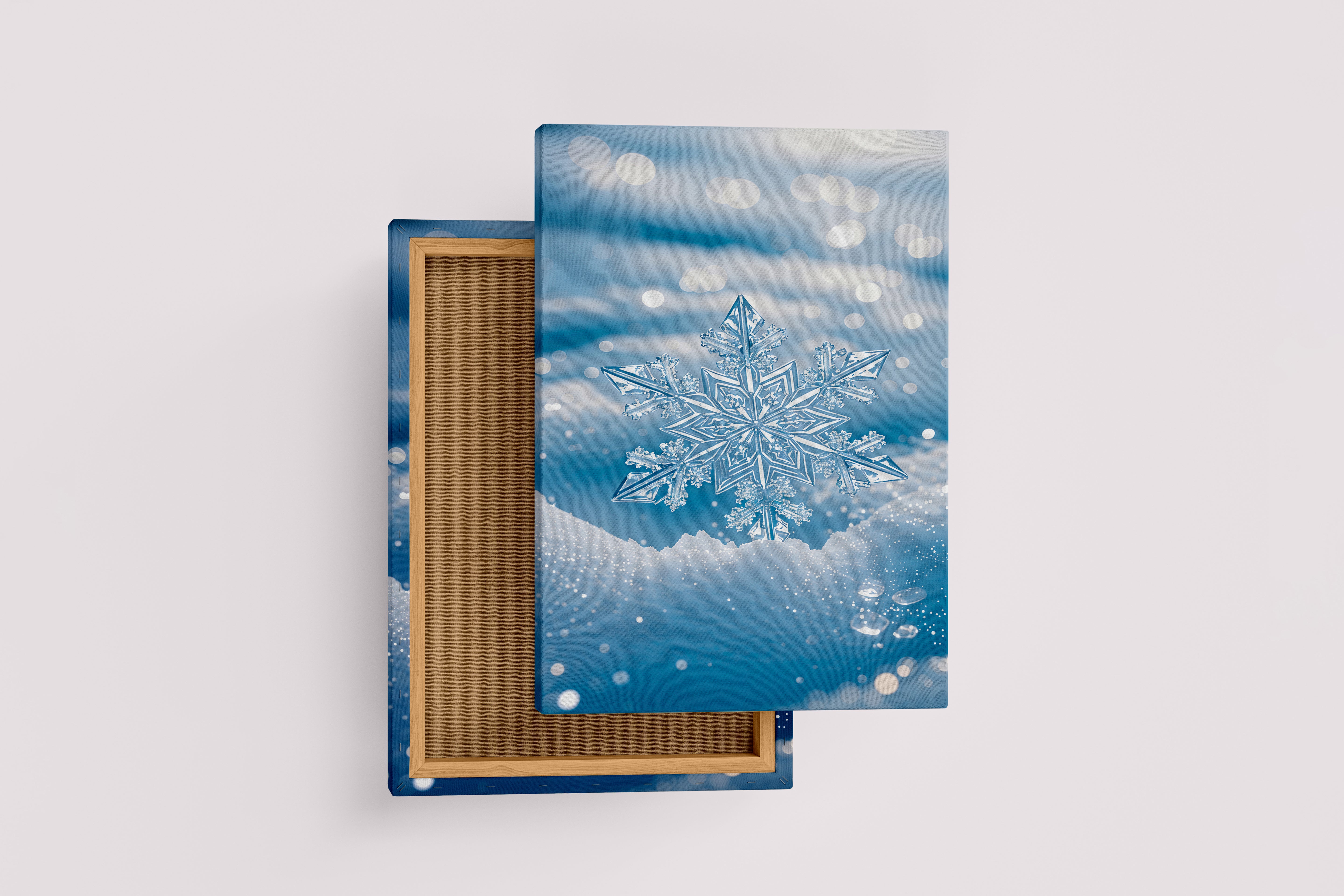 ai creation, a large snow crystal falling on the snow, frozen themed, ai art, art, kanvas tablo