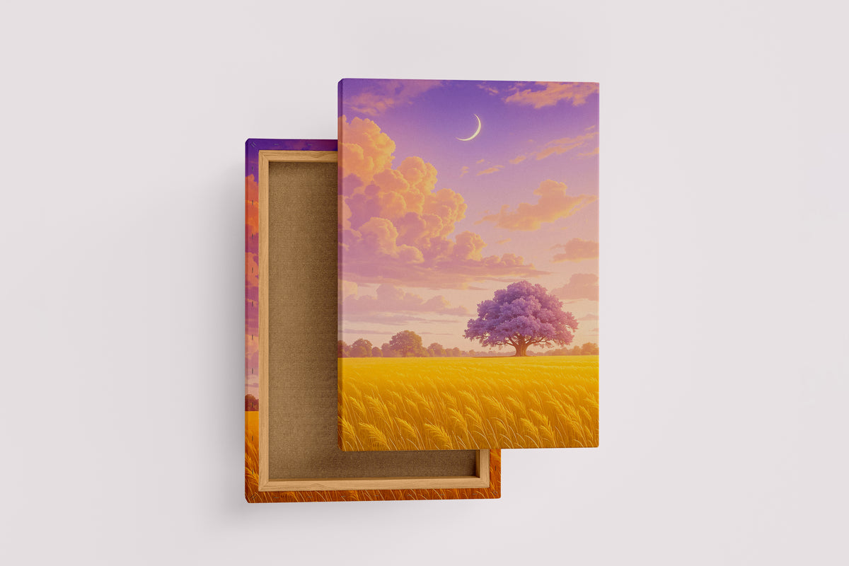 ai creation, sunset in the field, ai art, art, kanvas tablo