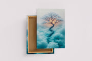 ai creation, tree growing above the clouds at sunset, ai art, art, kanvas tablo