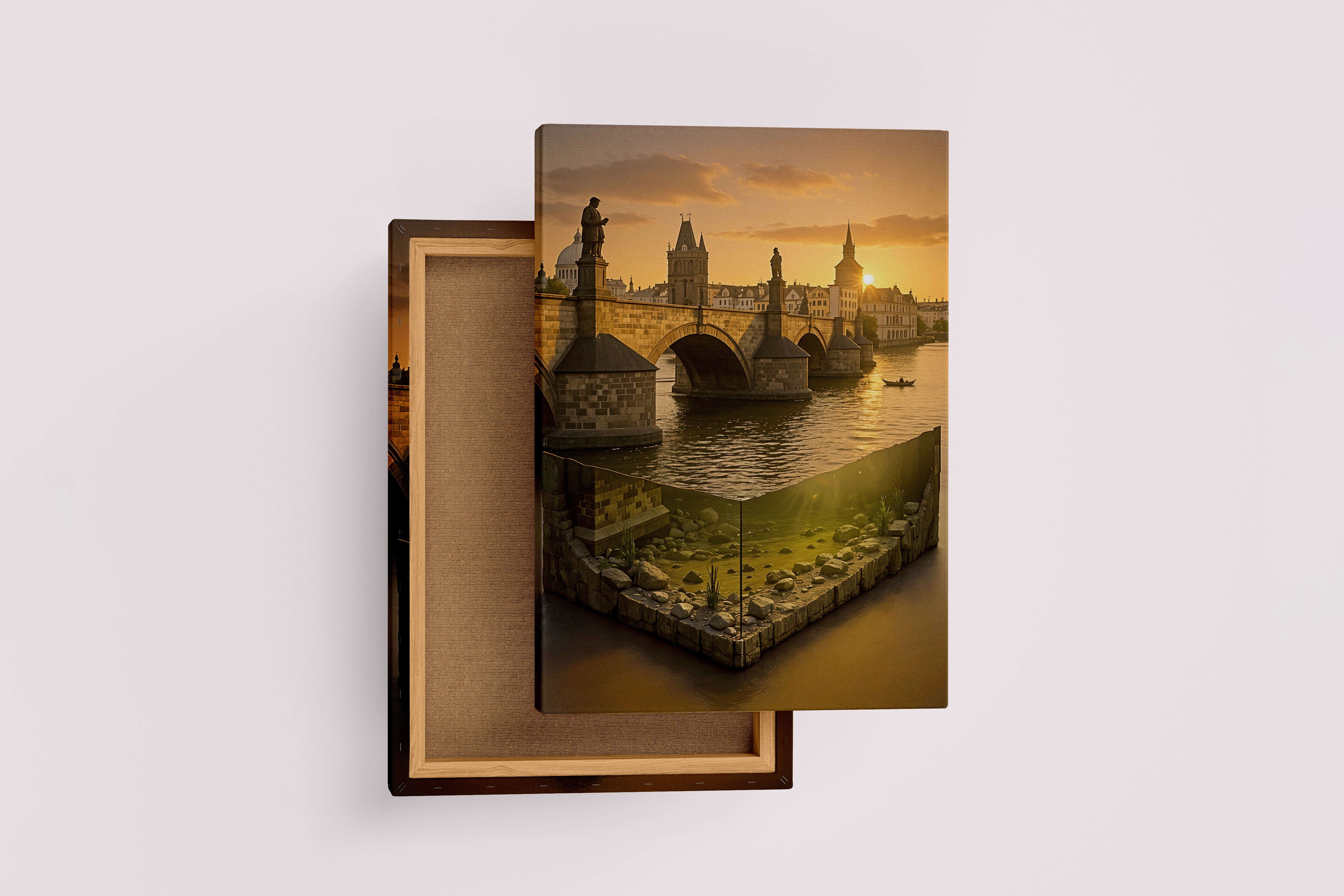 ai creation, sunset in the reflections of a seaside town, ai art, art, kanvas tablo