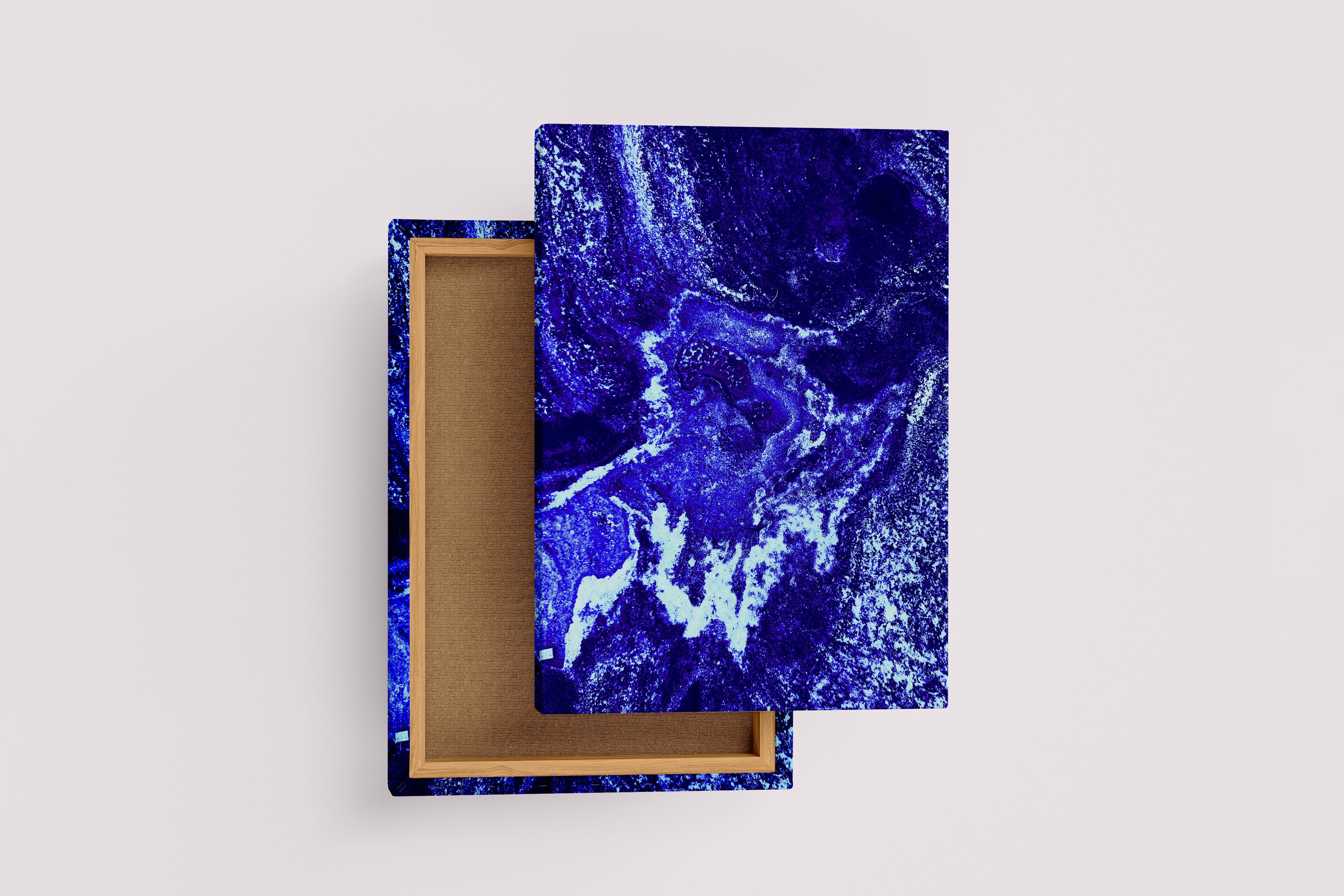 a vibrant abstract image of a deep electric blue and white cosmic rock landscape, abstract, art, kanvas tablo