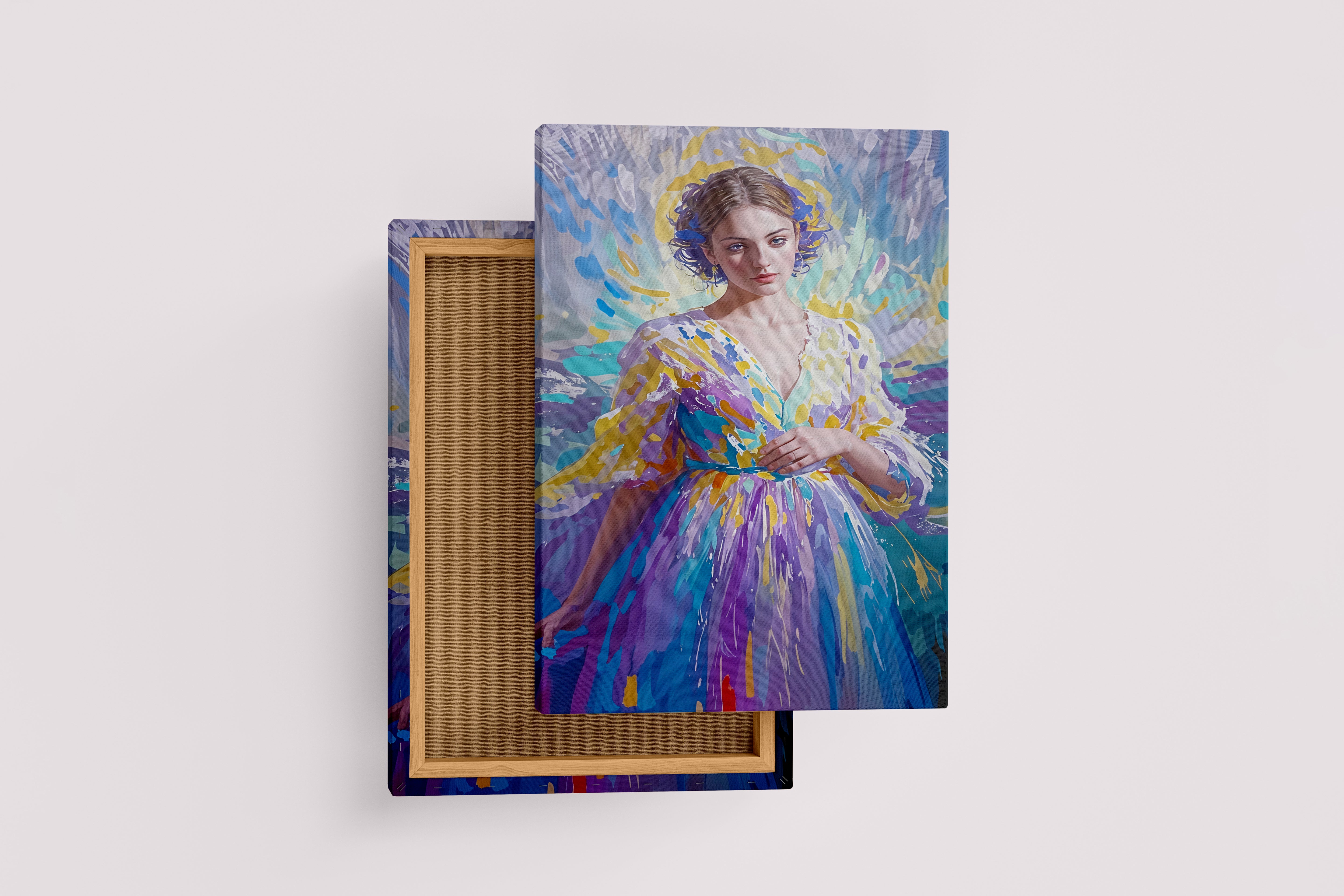 ai creation, woman in colorful dress in oil painting style, ai art, art, kanvas tablo