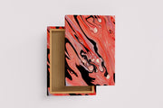a mesmerizing close-up of red, white, and black fluid art creating organic patterns, abstract, art, kanvas tablo