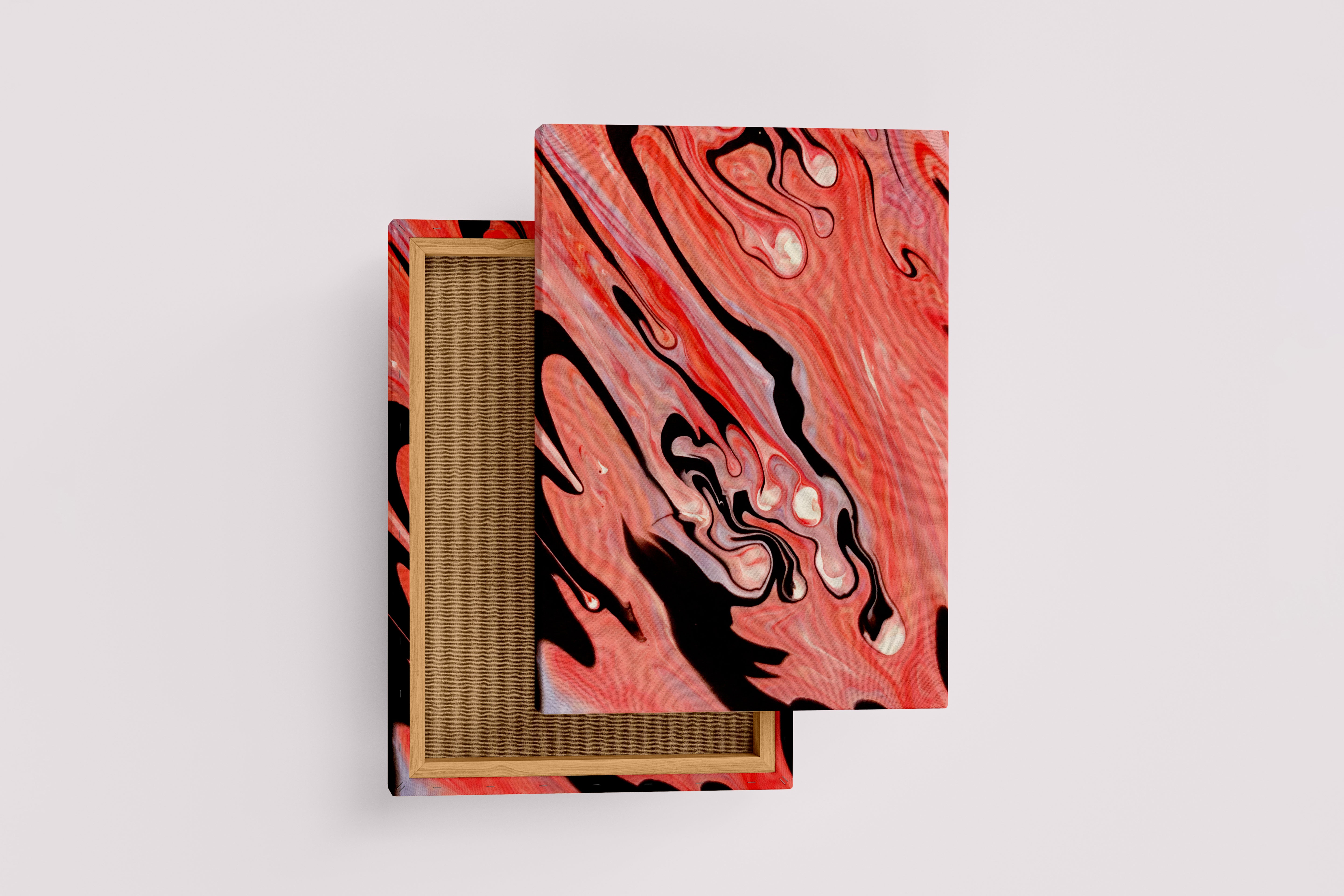 a mesmerizing close-up of red, white, and black fluid art creating organic patterns, abstract, art, kanvas tablo