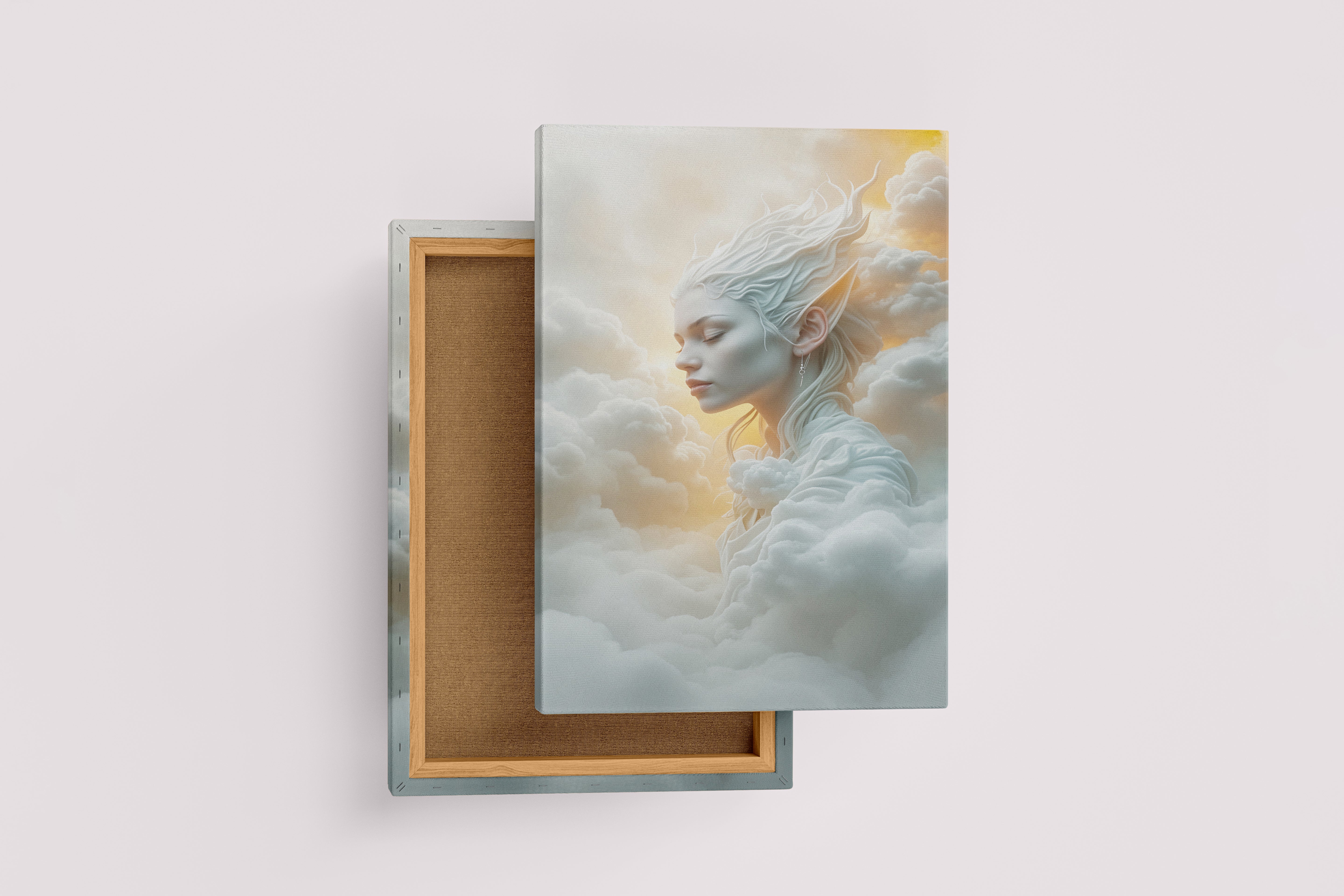 ai creation, depiction of a woman resting in the clouds, ai art, art, kanvas tablo