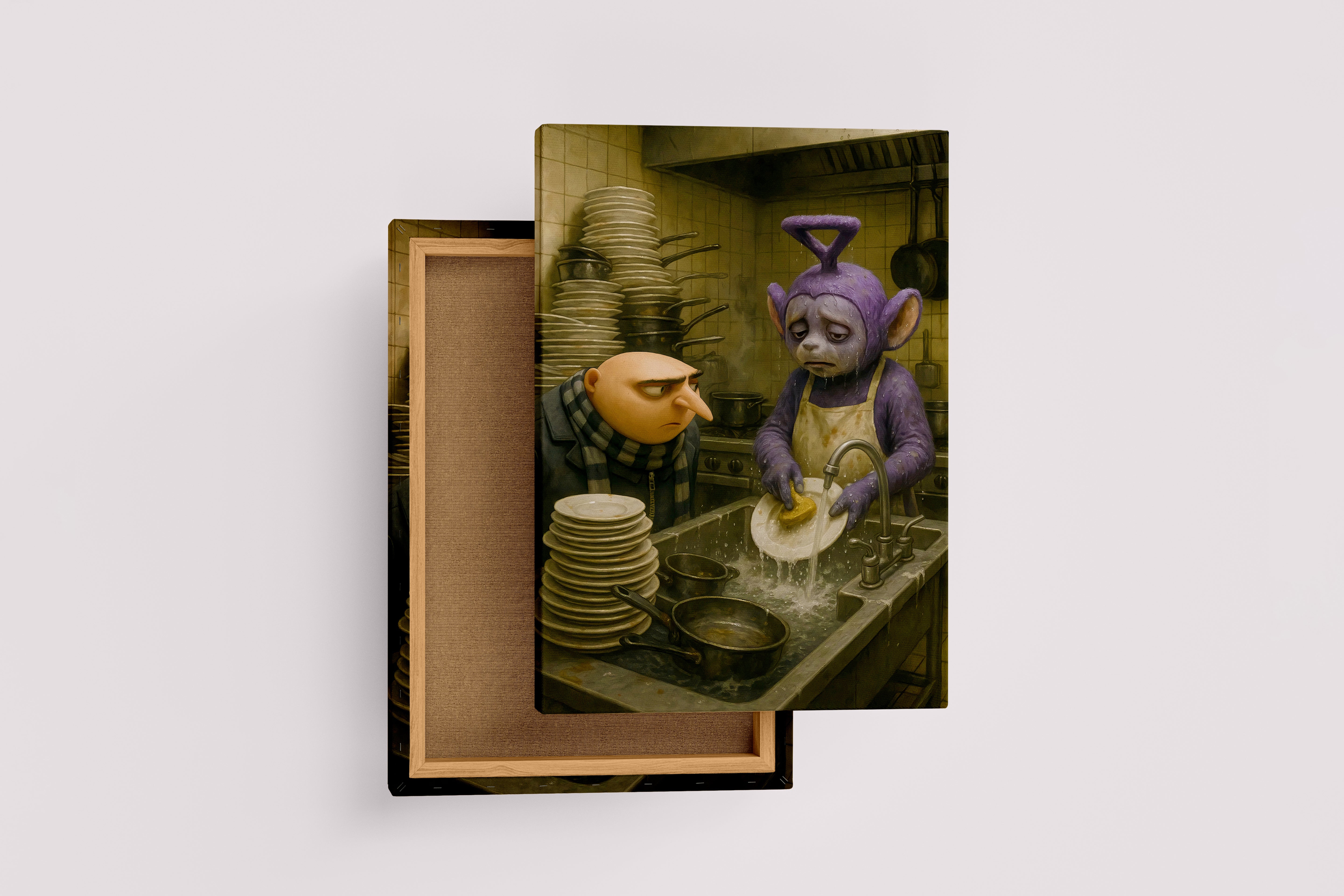 ai creation, dishwashing teletubbies model 2, ai art, art, kanvas tablo