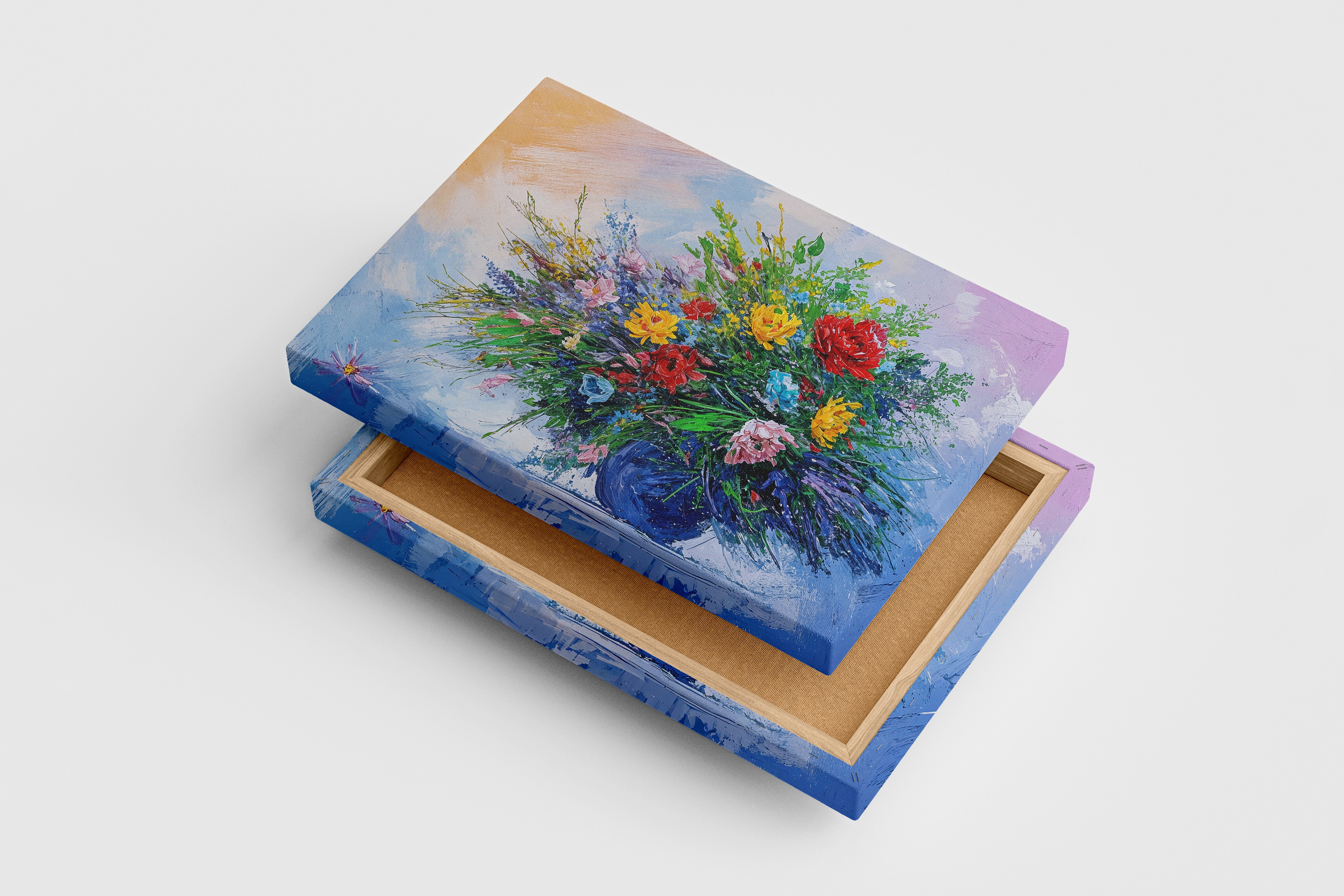 flower motif, colorful flowers/vase, art, kanvas tablo