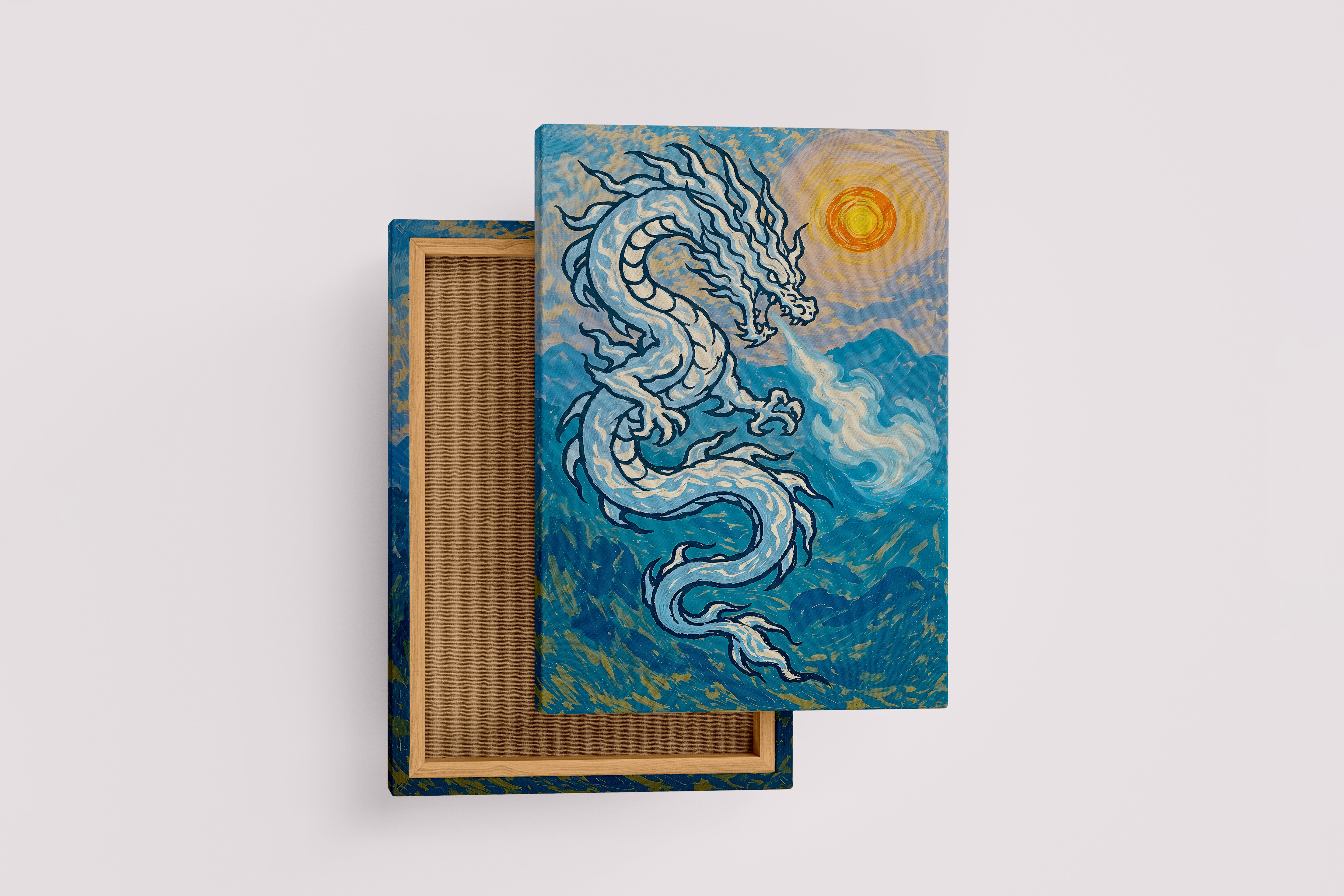ai creation, light blue dragon, ai art, art, kanvas tablo