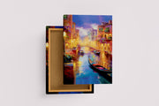 night view, river, art, kanvas tablo