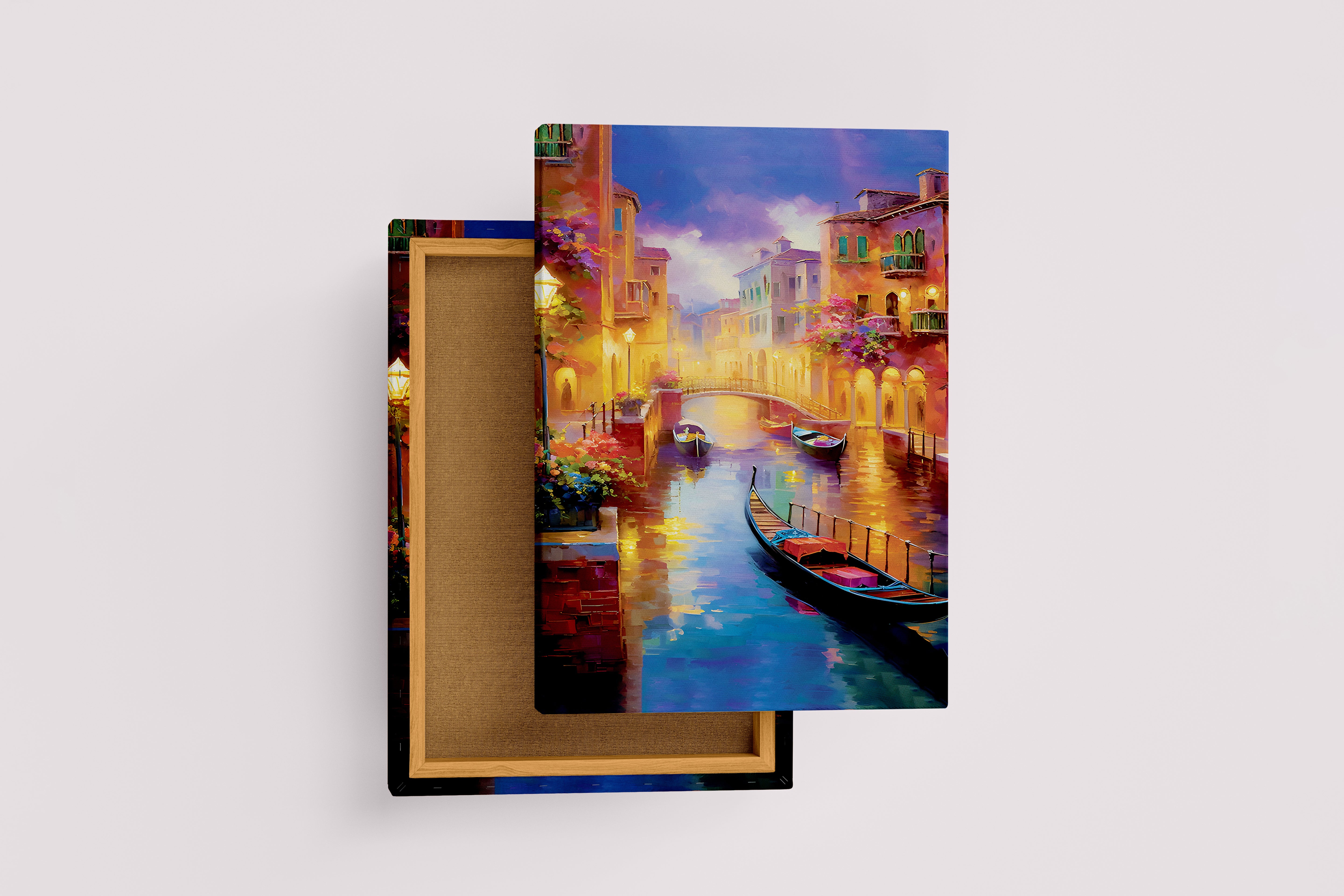 night view, river, art, kanvas tablo