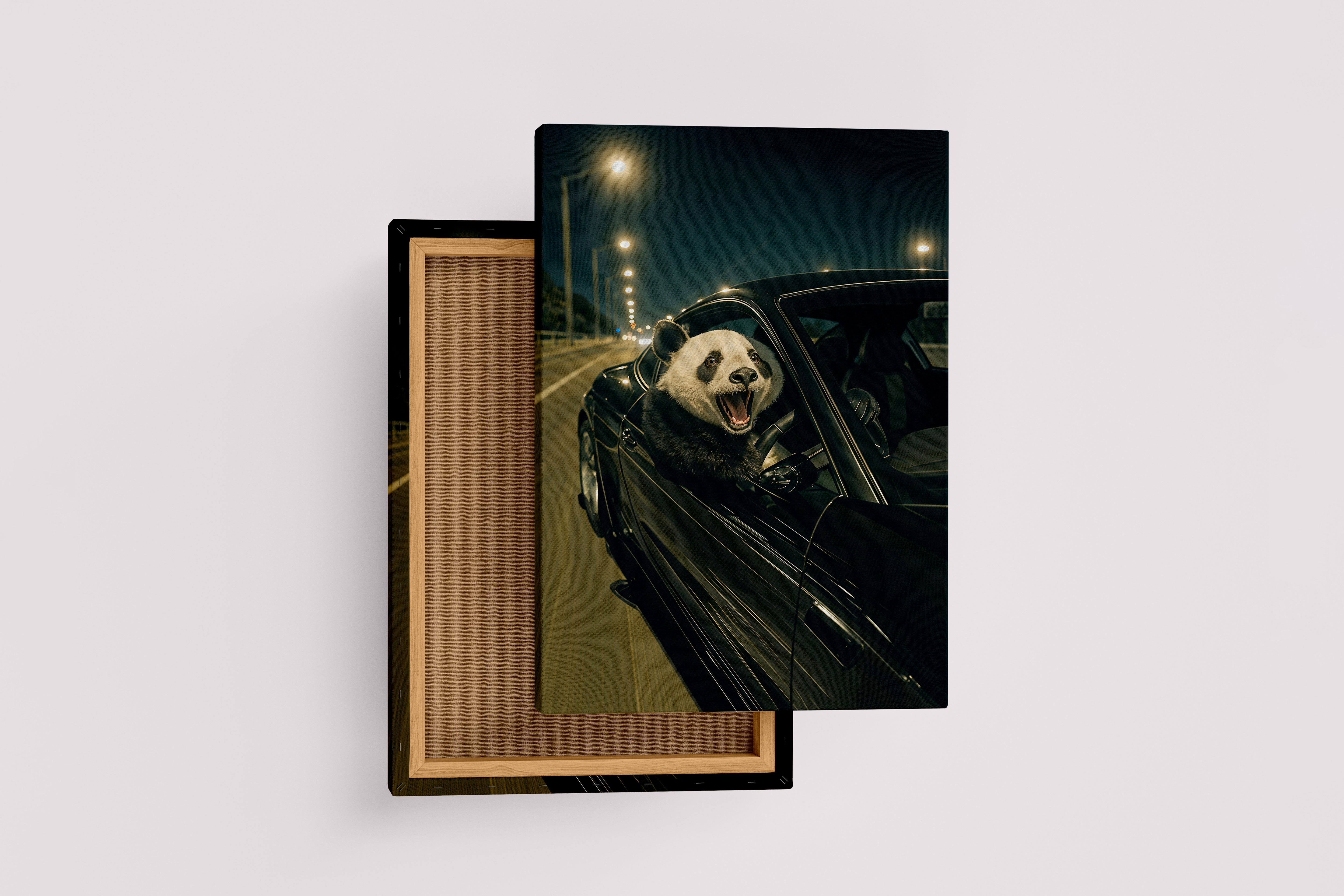 ai creation, panda driver, ai art, art, kanvas tablo