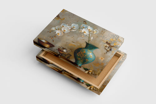 flower motif, medium vase, art, kanvas tablo