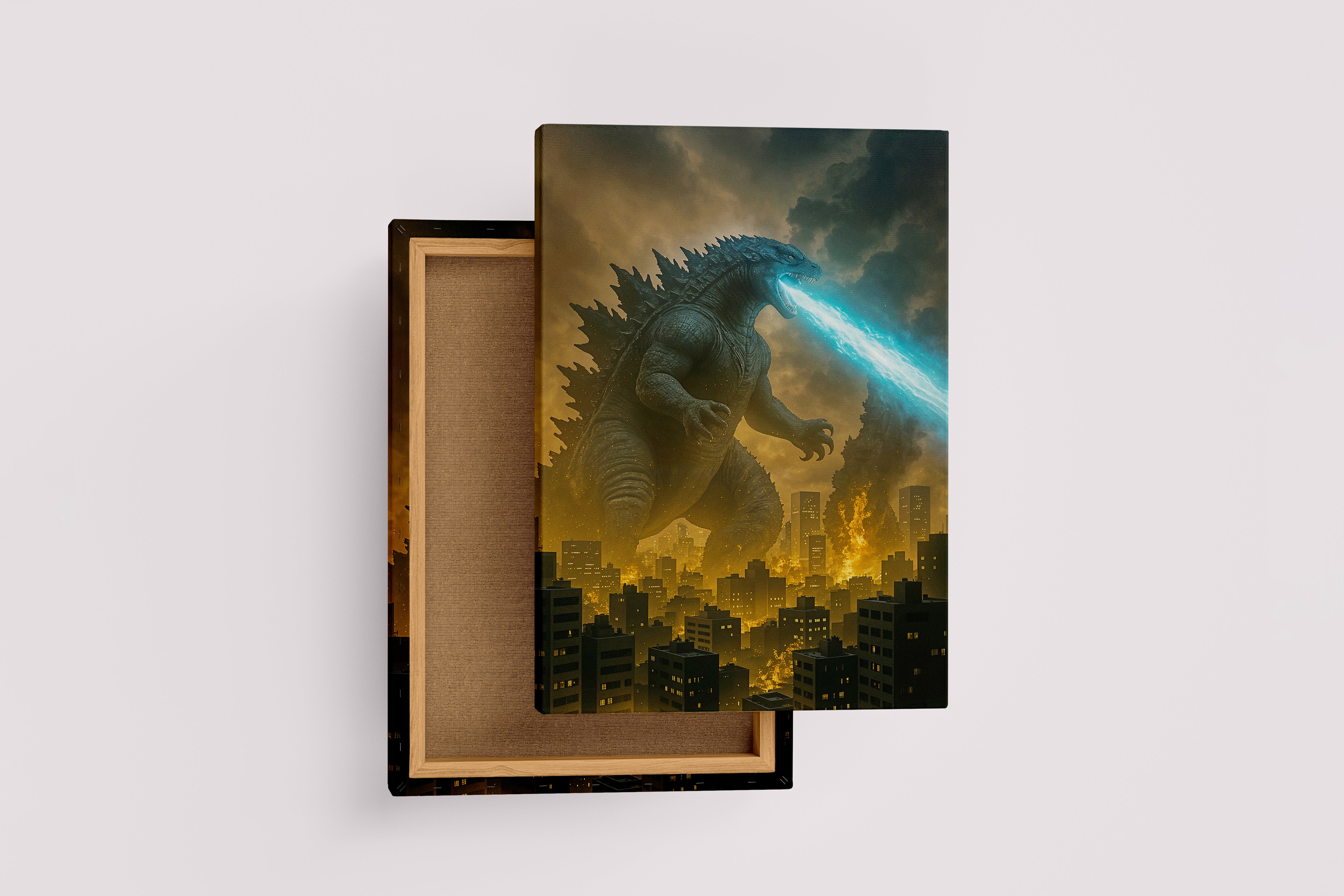 ai creation, godzilla attack, ai art, art, kanvas tablo