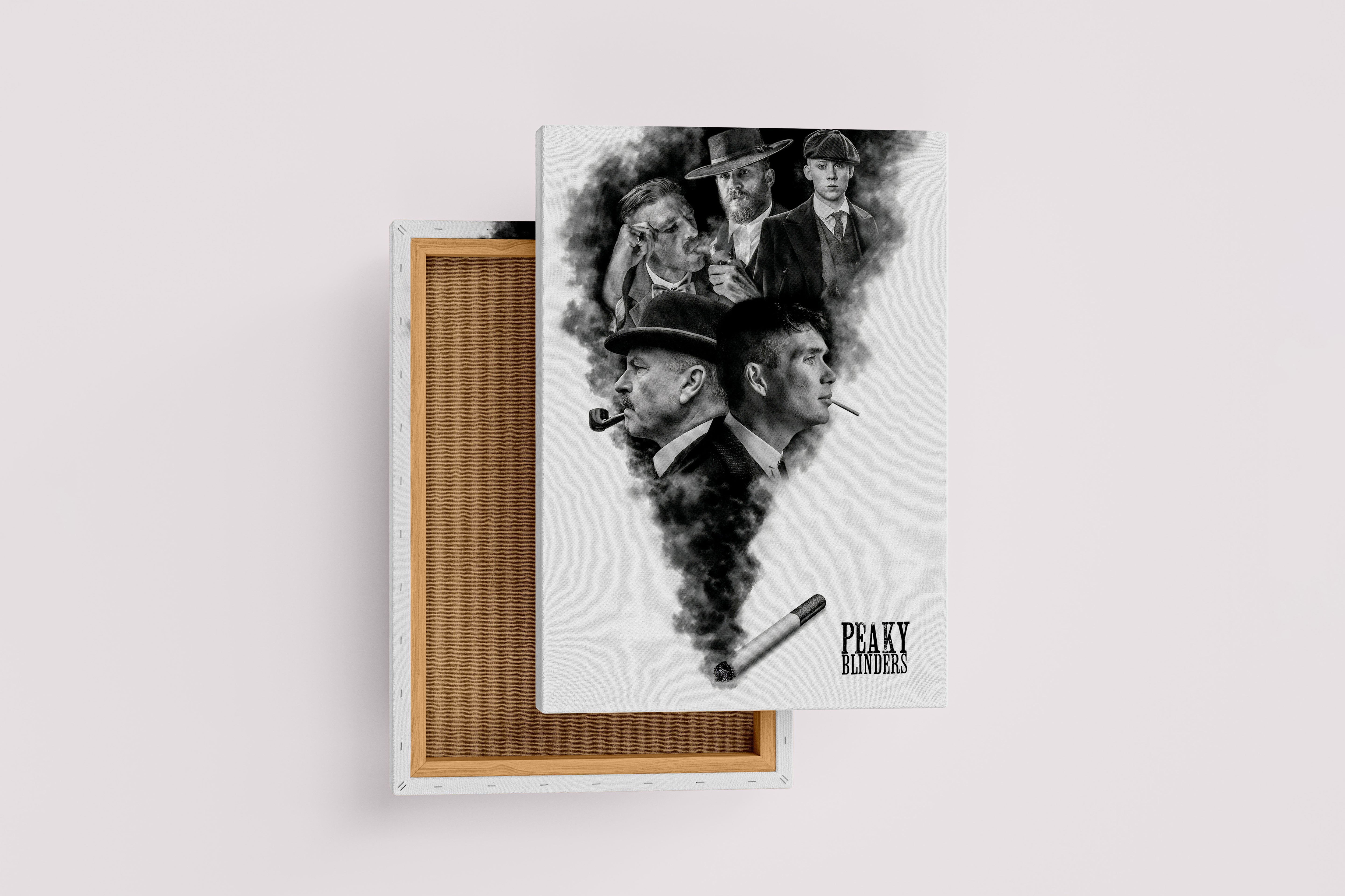 a montage of peaky blinders characters emerging from a plume of cigarette smoke, art, kanvas tablo