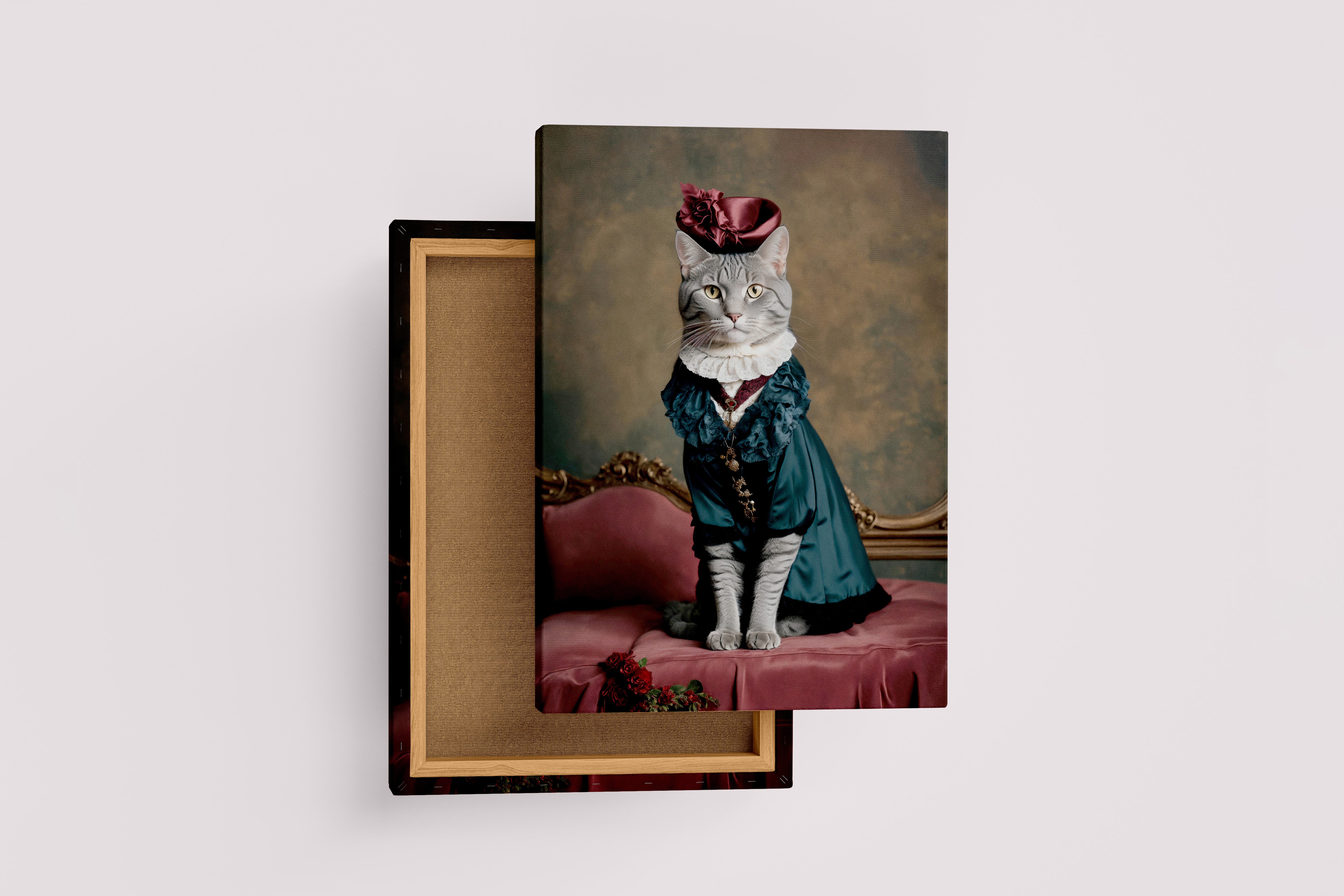 noble cat with ribbon, pet, art, kanvas tablo