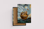 baby yoda painted in the style of van gogh's the starry night, art, kanvas tablo