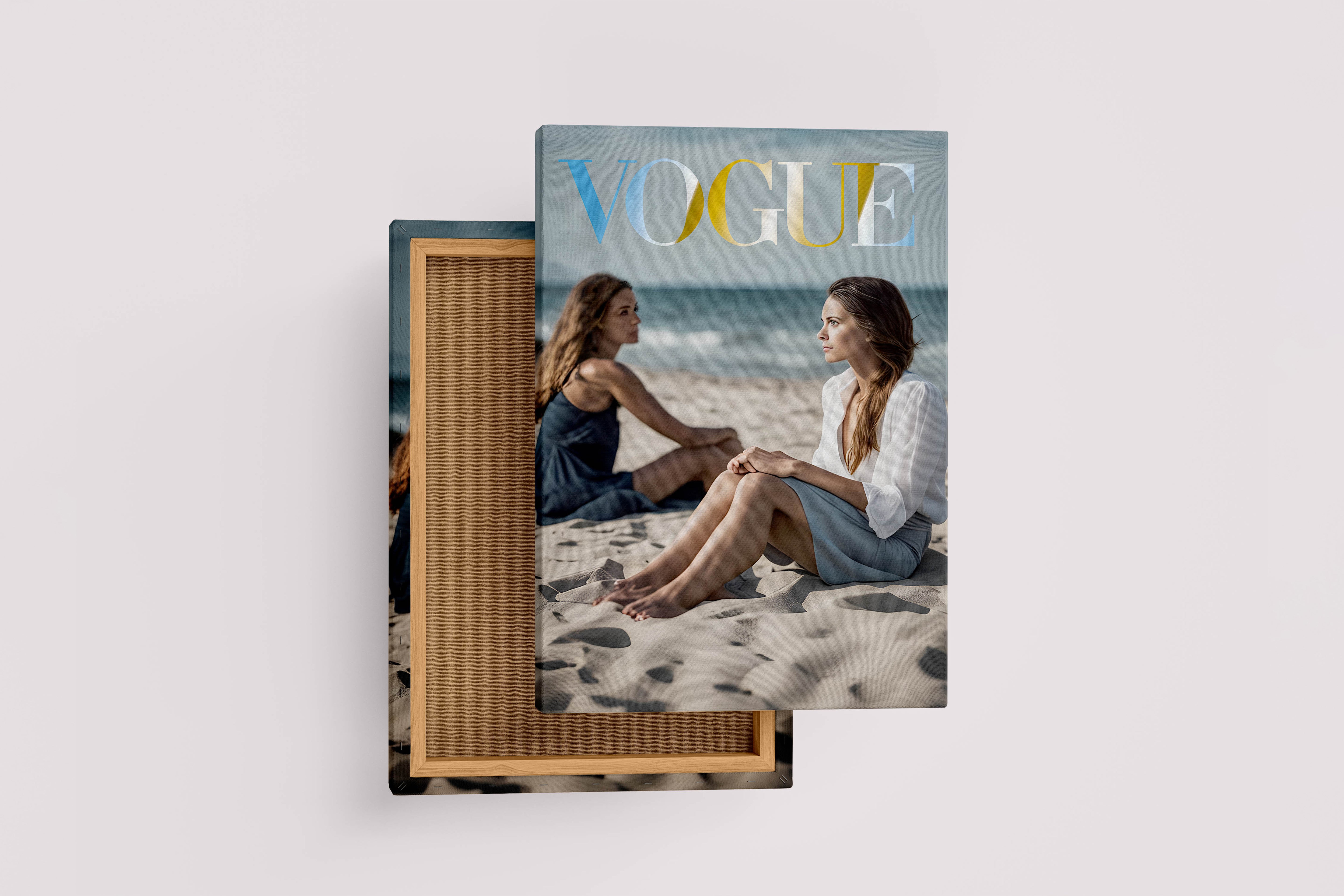 ai creation vogue, beauty, sitting on the beach, art, kanvas tablo