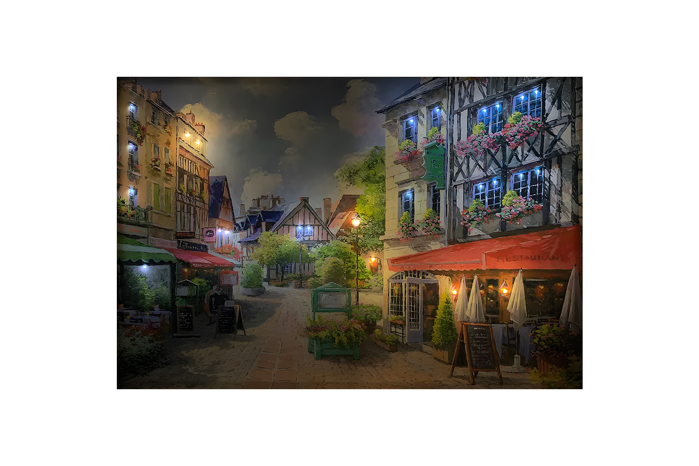 Gece Sokağı – Uzaktan Kumandalı LED Işıklı Kanvas Tablo