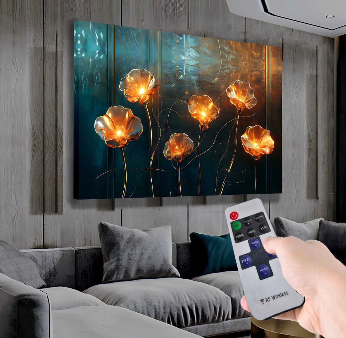 Çiçek Motifleri – Uzaktan Kumandalı LED Işıklı Kanvas Tablo
