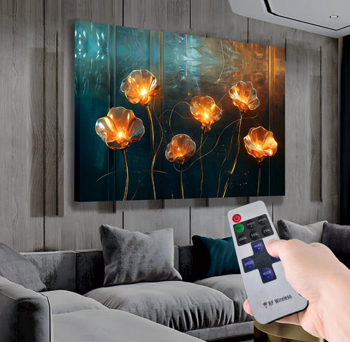 Çiçek Motifleri – Uzaktan Kumandalı LED Işıklı Kanvas Tablo