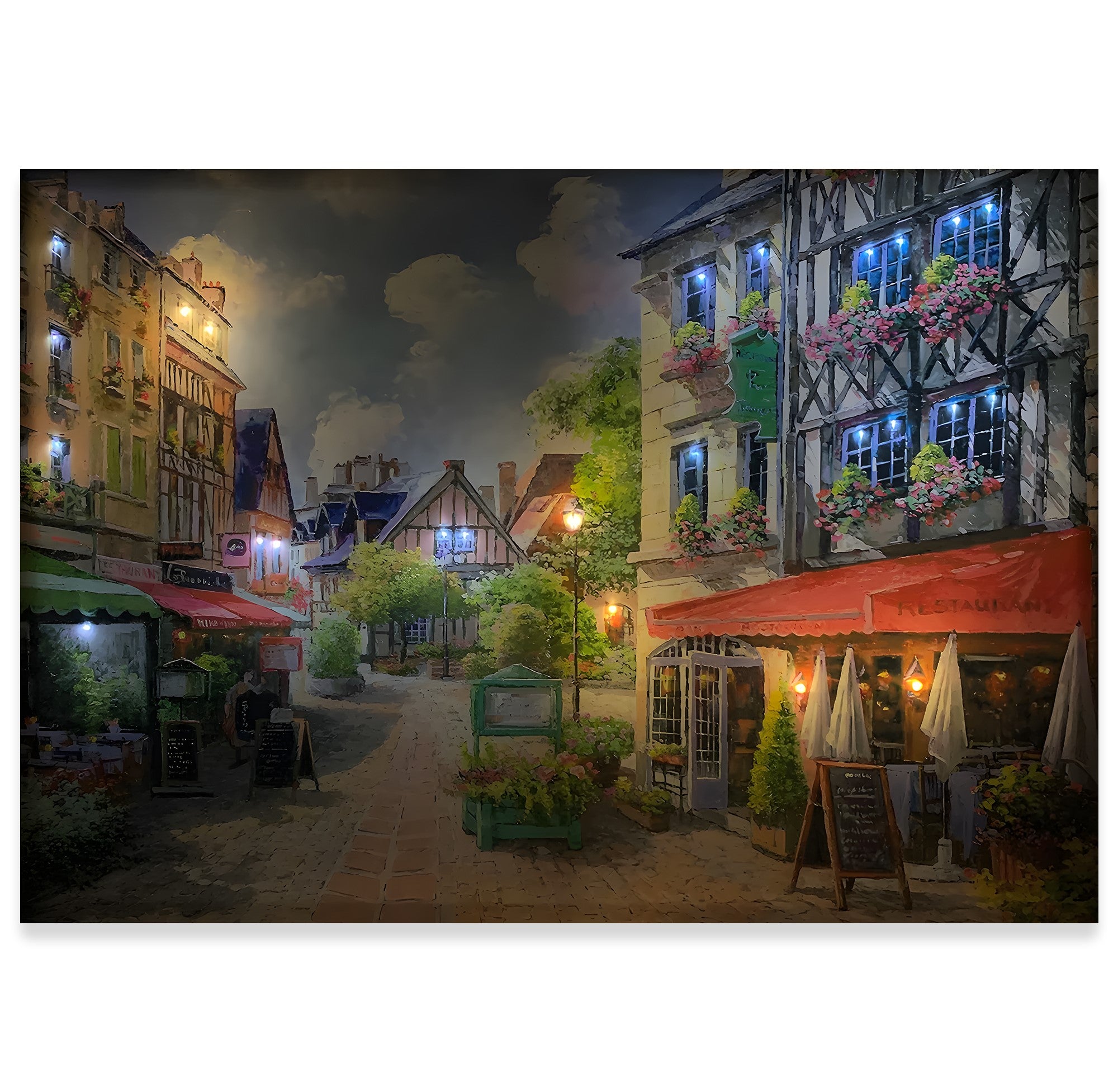 Gece Sokağı – Uzaktan Kumandalı LED Işıklı Kanvas Tablo