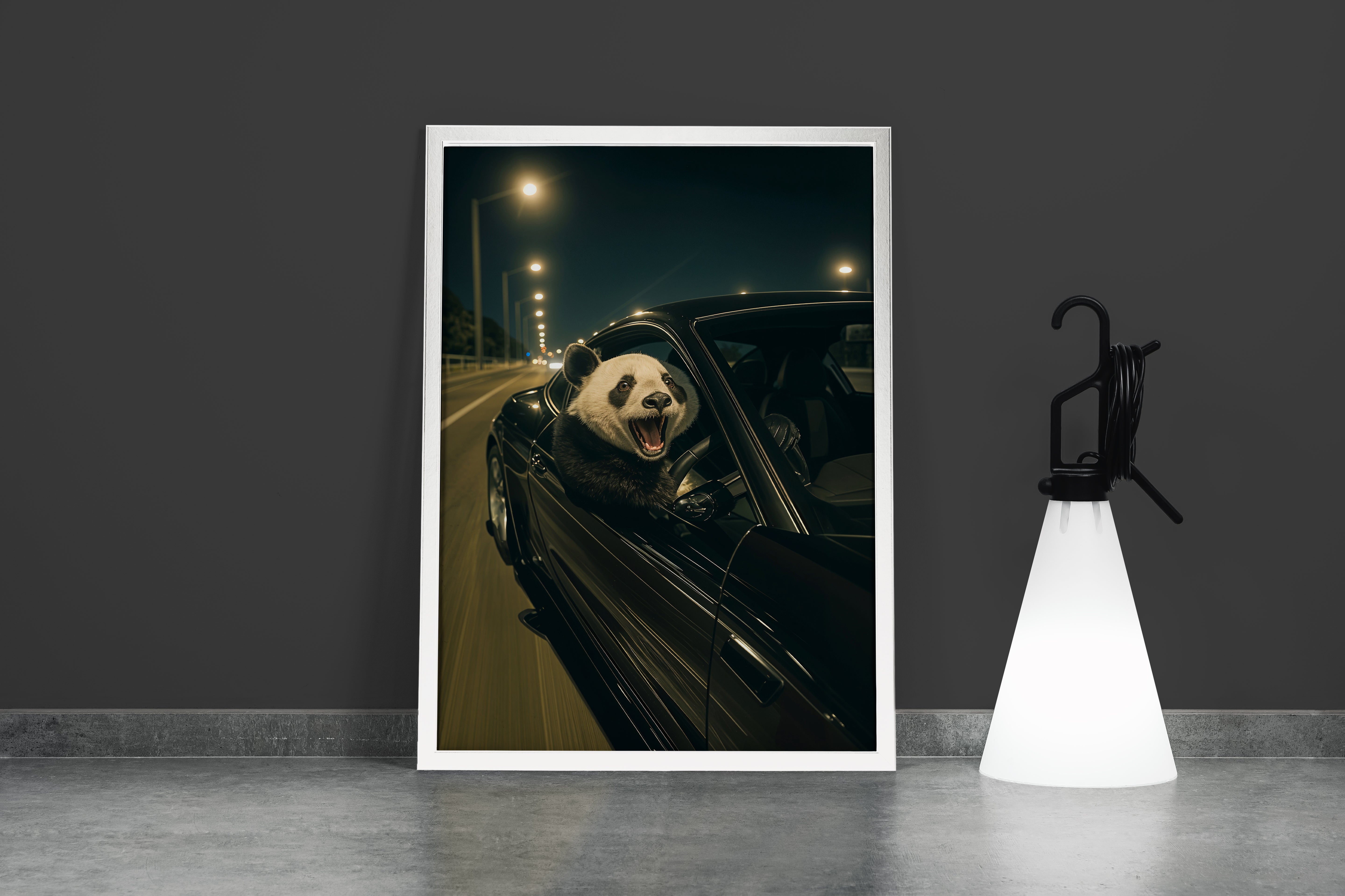 ai creation, panda driver, ai art, art, kanvas tablo