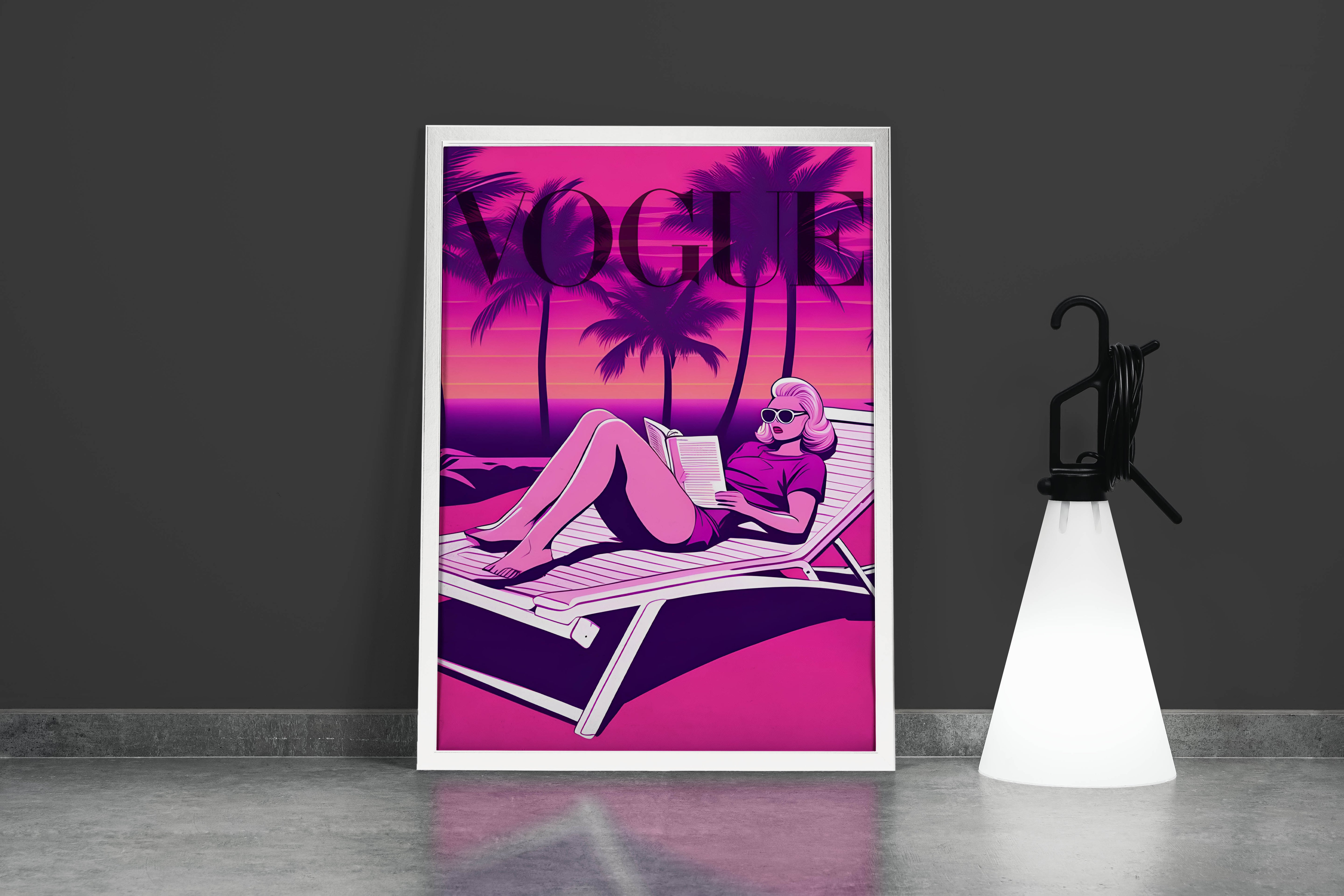 retrowave vogue, pop art, beauty, reading, art, kanvas tablo