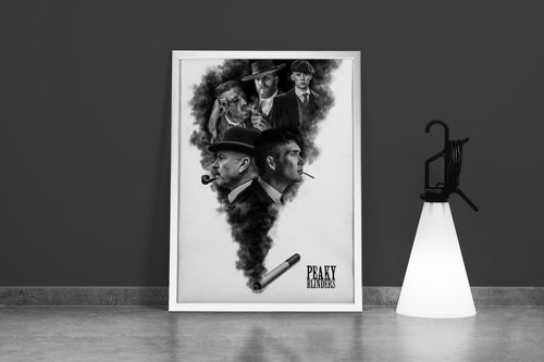 a montage of peaky blinders characters emerging from a plume of cigarette smoke, art, kanvas tablo