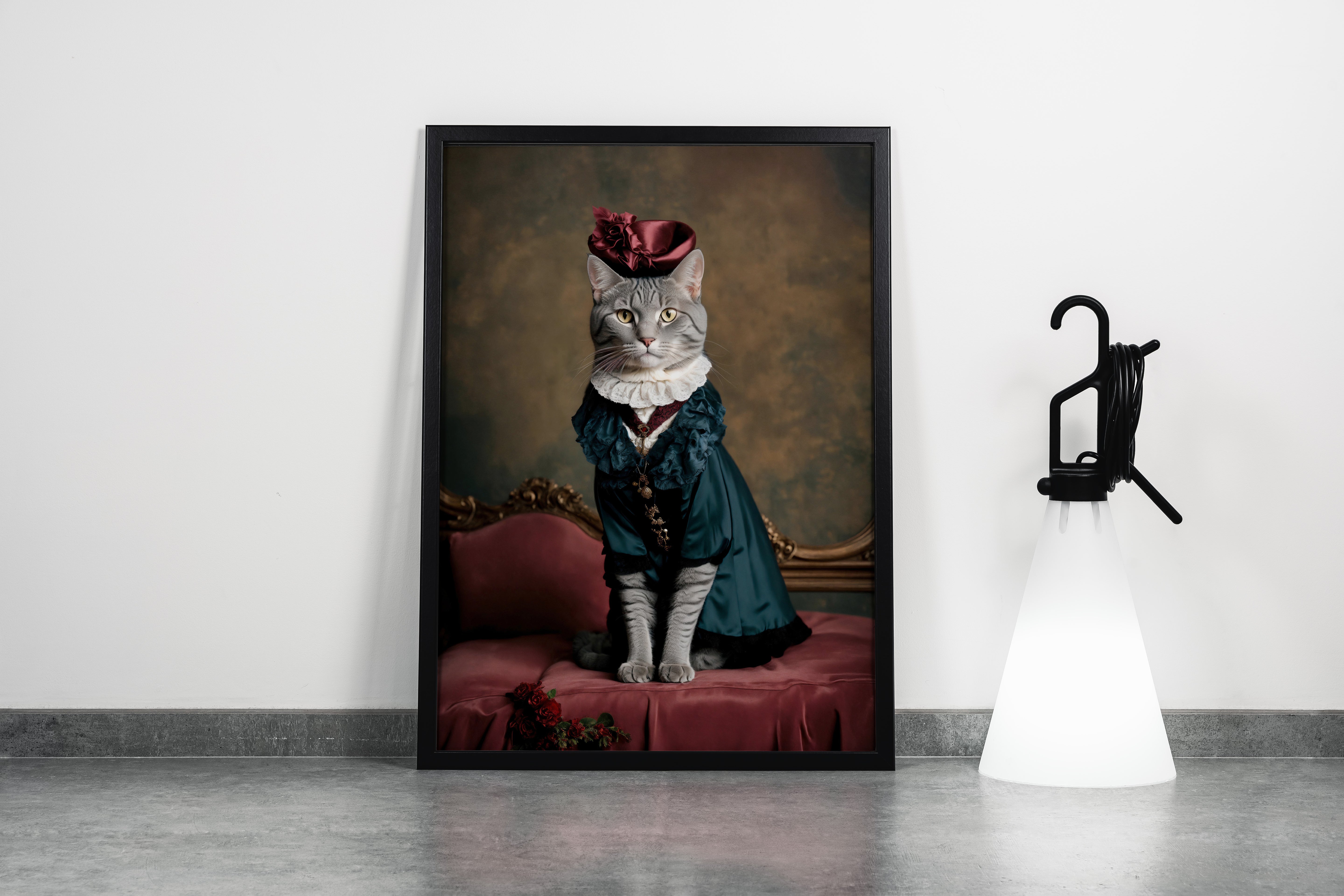 noble cat with ribbon, pet, art, kanvas tablo