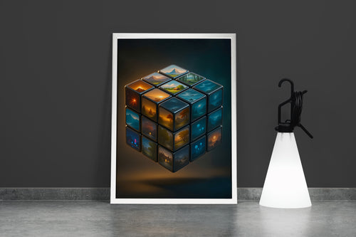 Farklı Dünyaları İçeren Manzara Küpü Geometrik ve Kavramsal Sanat Kanvas Tablo