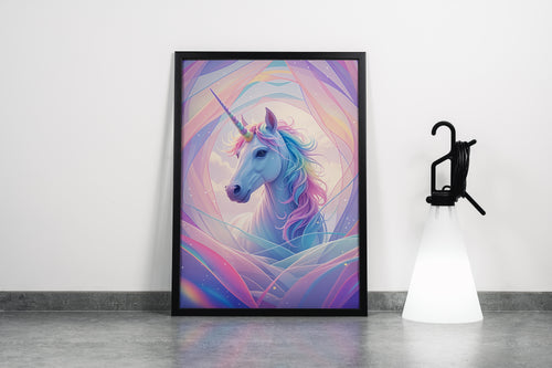 ai creation, happy looking unicorn on a soft white mix, ai art, art, kanvas tablo