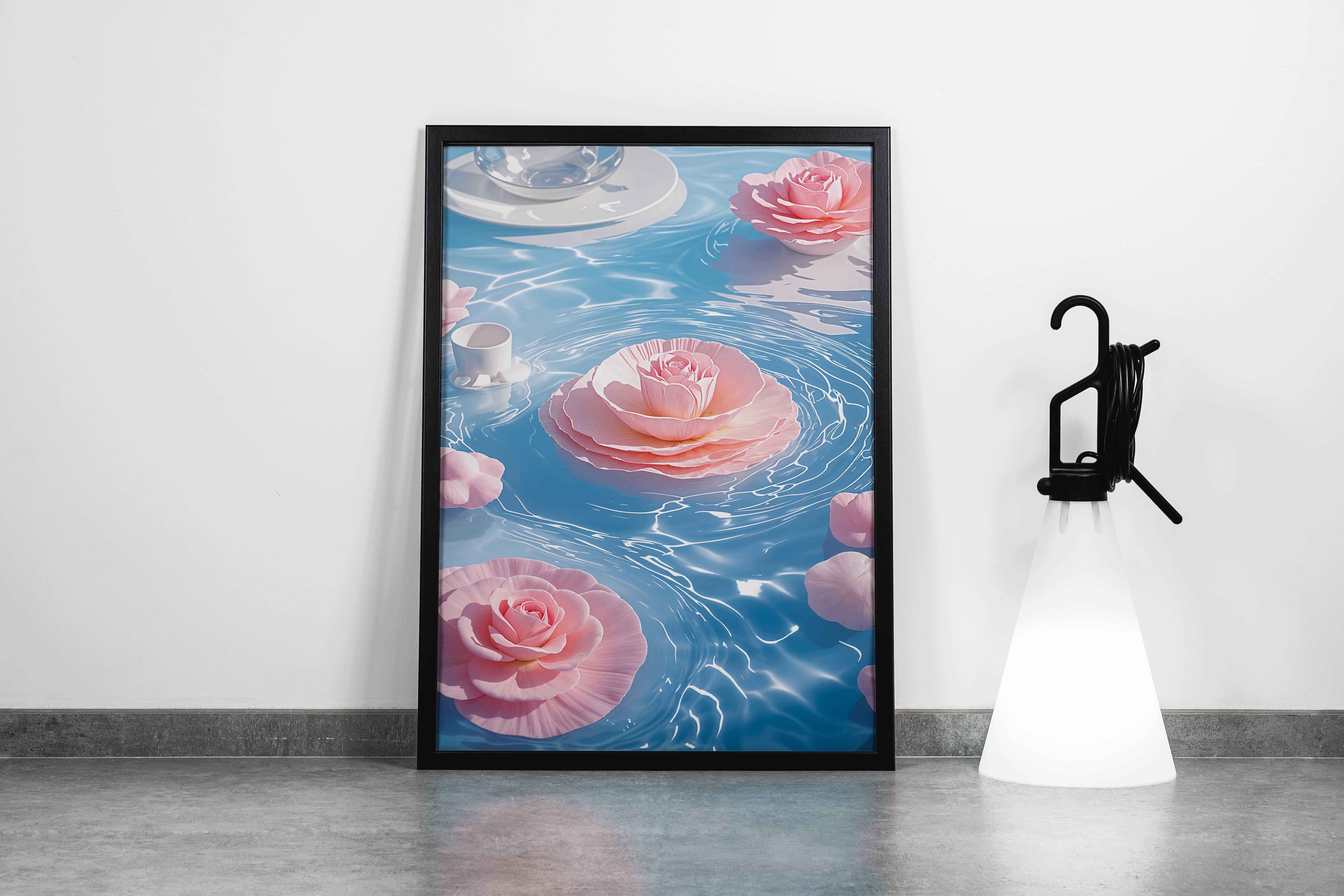 ai creation, pink water lilies blooming in the river, ai art, art, kanvas tablo