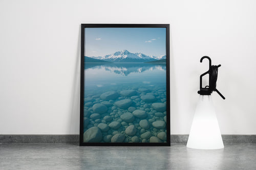 ai creation, mountain view across the river, frozen themed, ai art, art, kanvas tablo