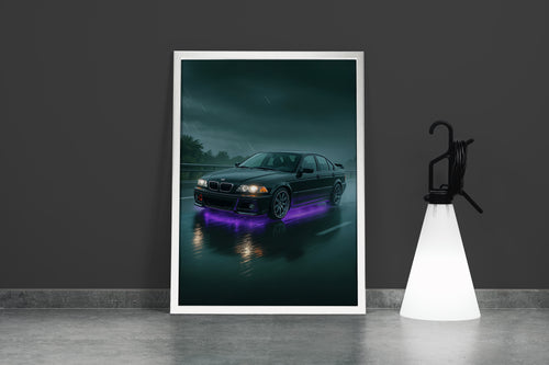 ai creation, car with purple neon lights coming out from underneath, ai art, art, kanvas tablo