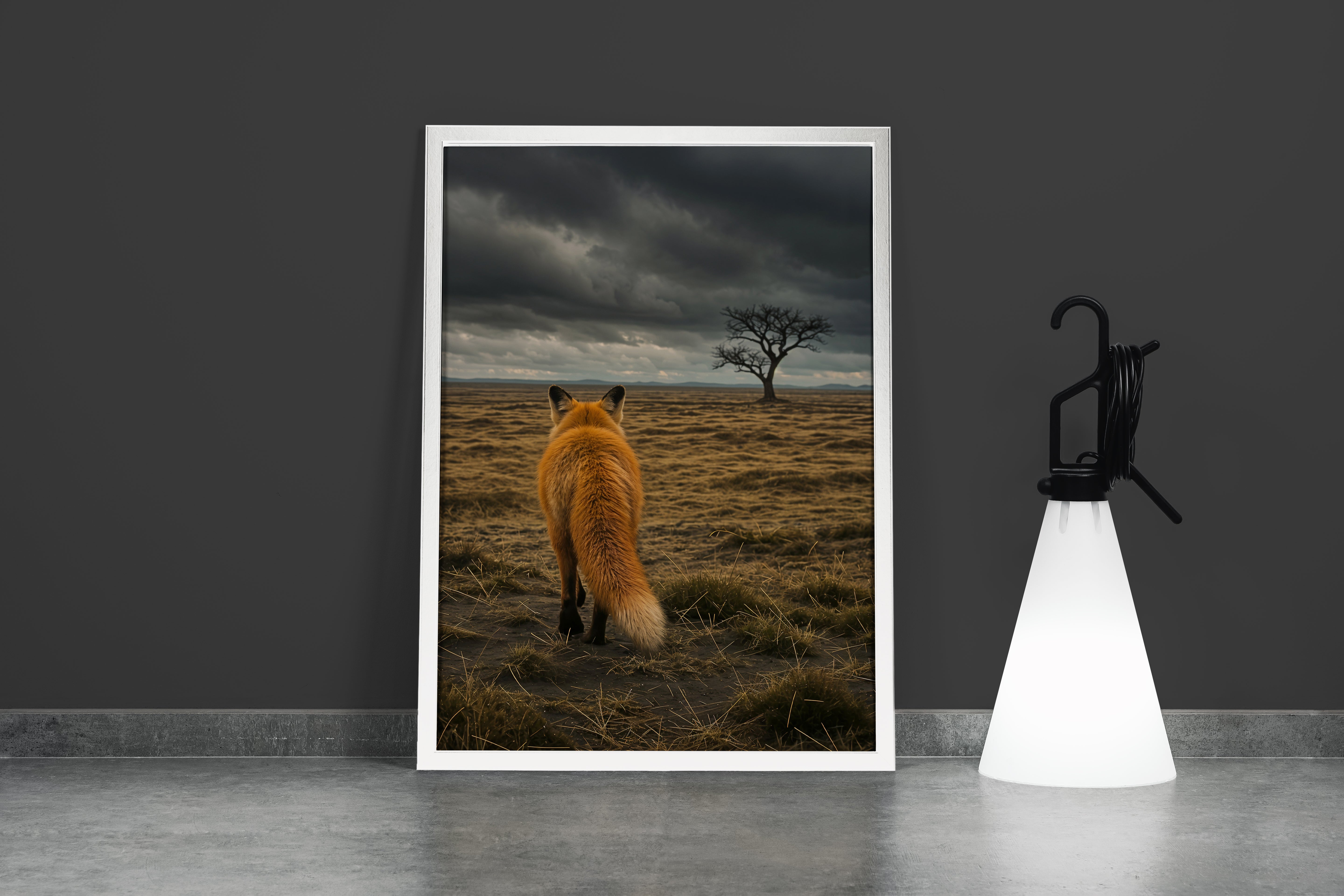 ai creation, the fox lost in the deserted forest and the depressed weather, ai art, art, kanvas tablo