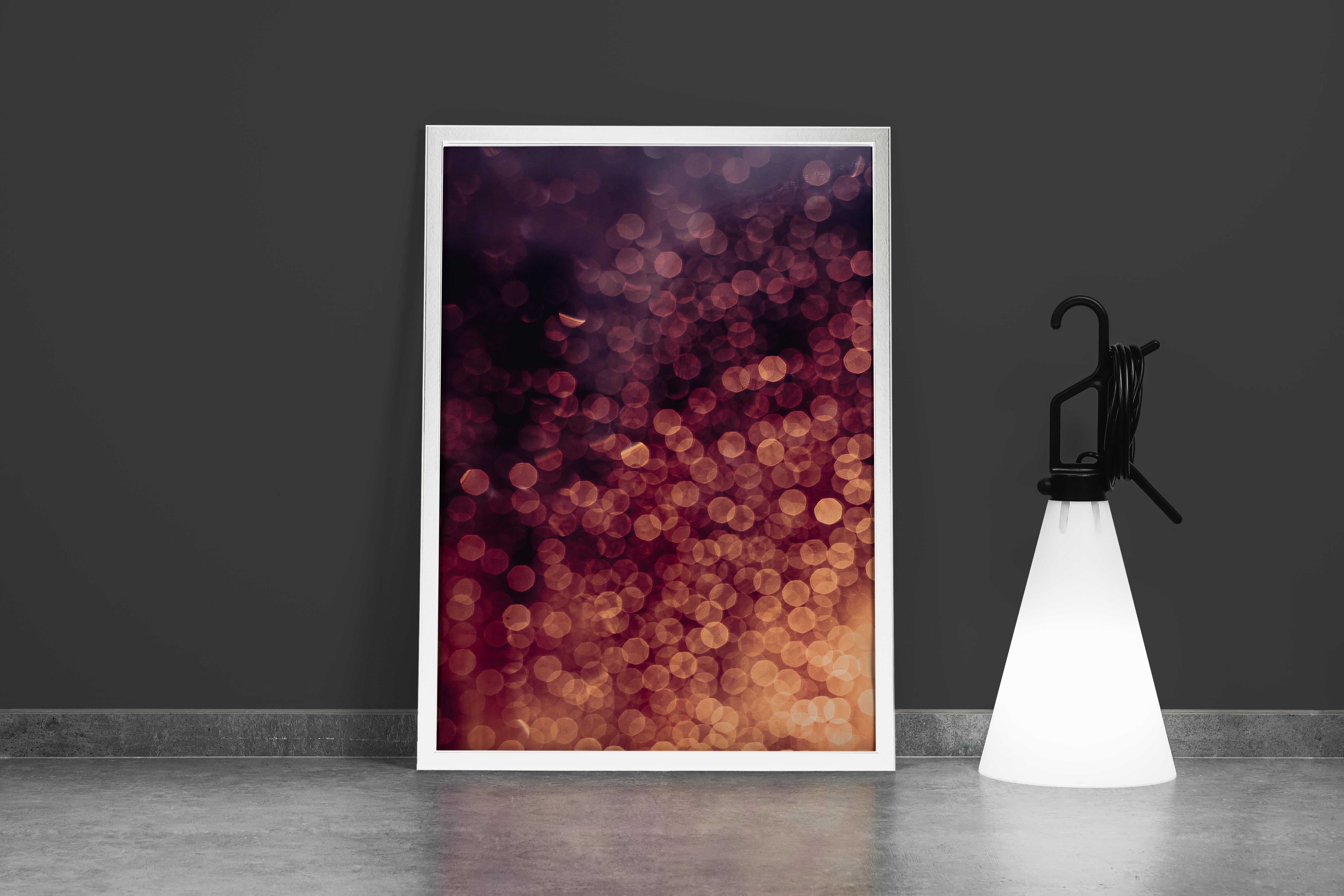 an abstract photograph of warm, golden and red bokeh lights on a dark background, abstract, art, kanvas tablo