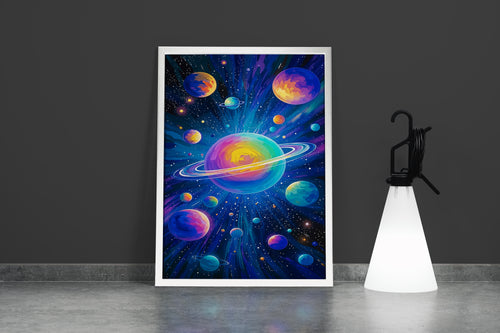 ai creation, saturn and the other colorful planets in its orbit model 2, ai art, art, kanvas tablo