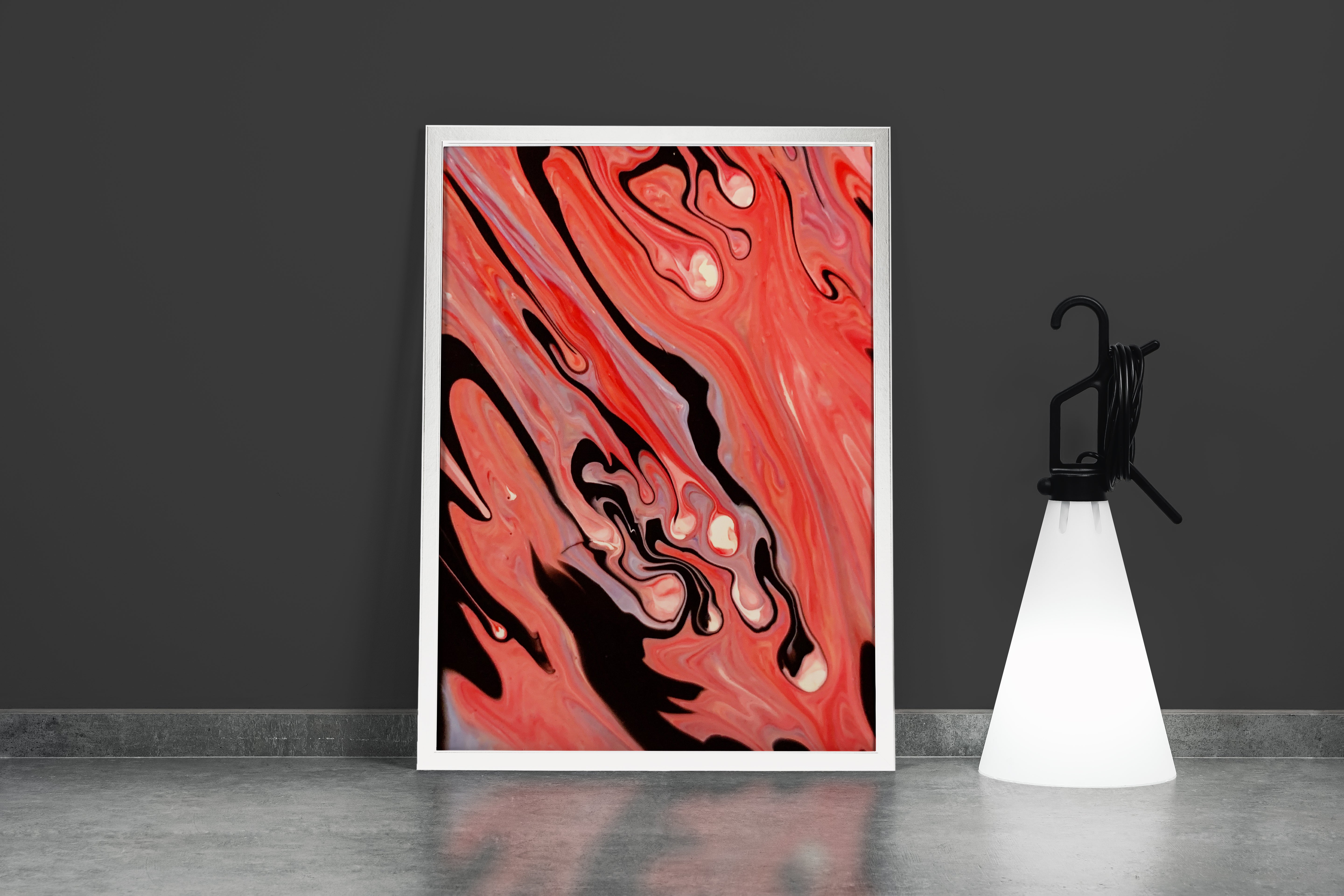 a mesmerizing close-up of red, white, and black fluid art creating organic patterns, abstract, art, kanvas tablo