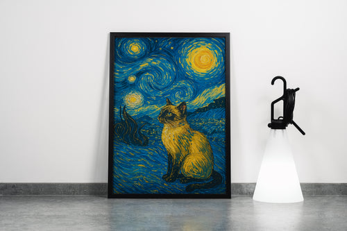ai creation, van gogh starry night themed cat, ai art, art, kanvas tablo