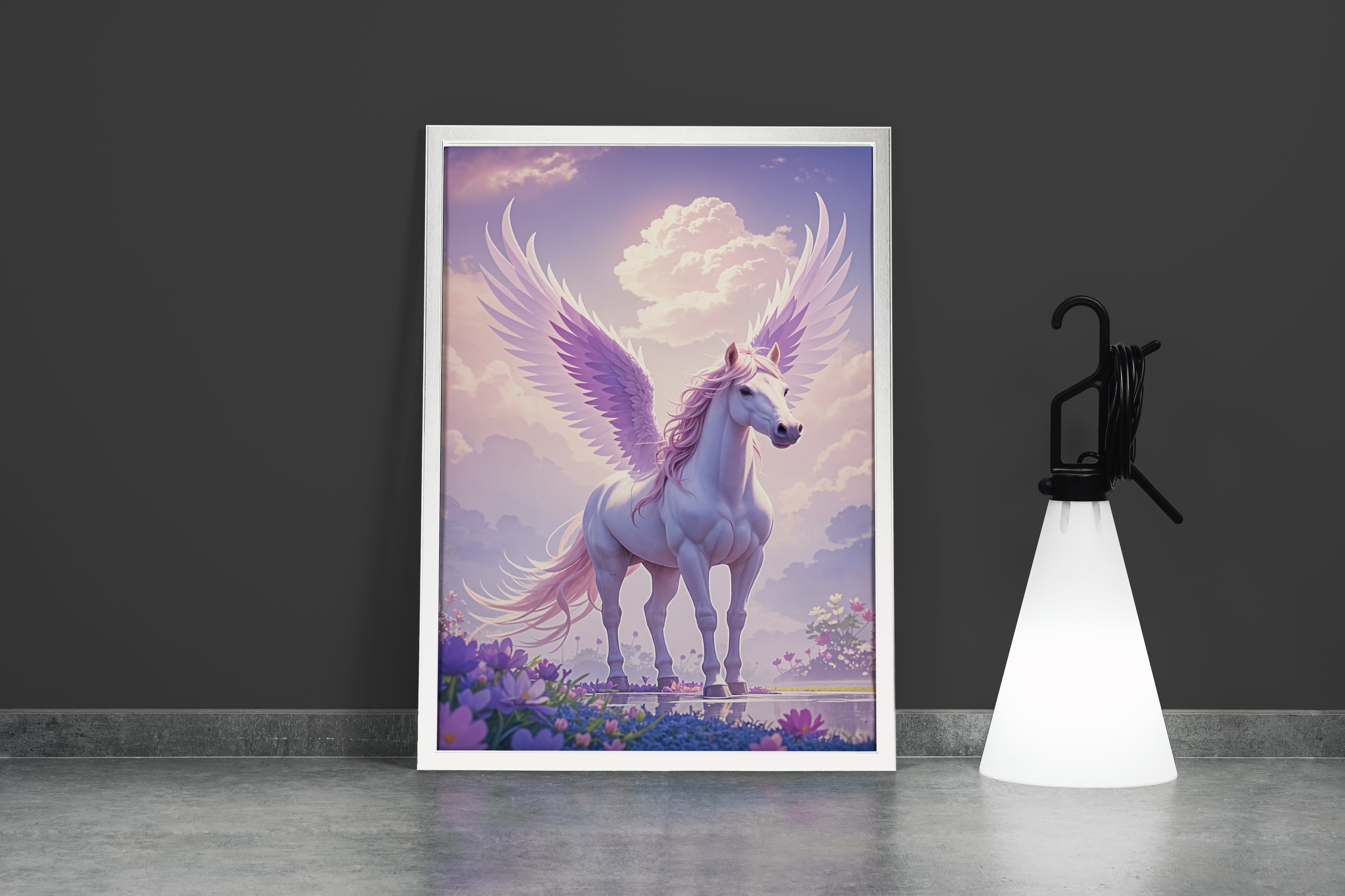 ai creation, magnificent unicorn among the flowers, unicorn, pet, ai art, art, kanvas tablo