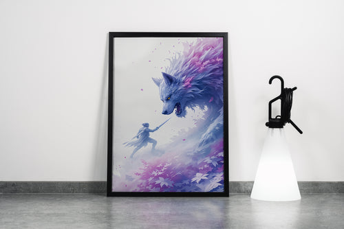 ai creation, swordsman vs wolf, pet, ai art, art, kanvas tablo