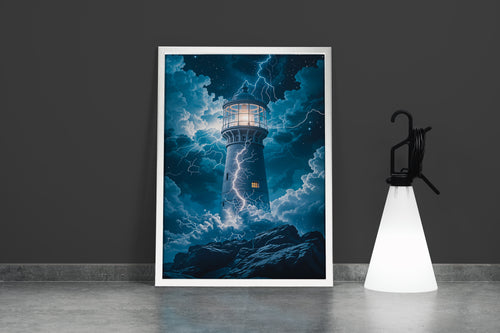 ai creation, lighthouse in the storm, art, kanvas tablo