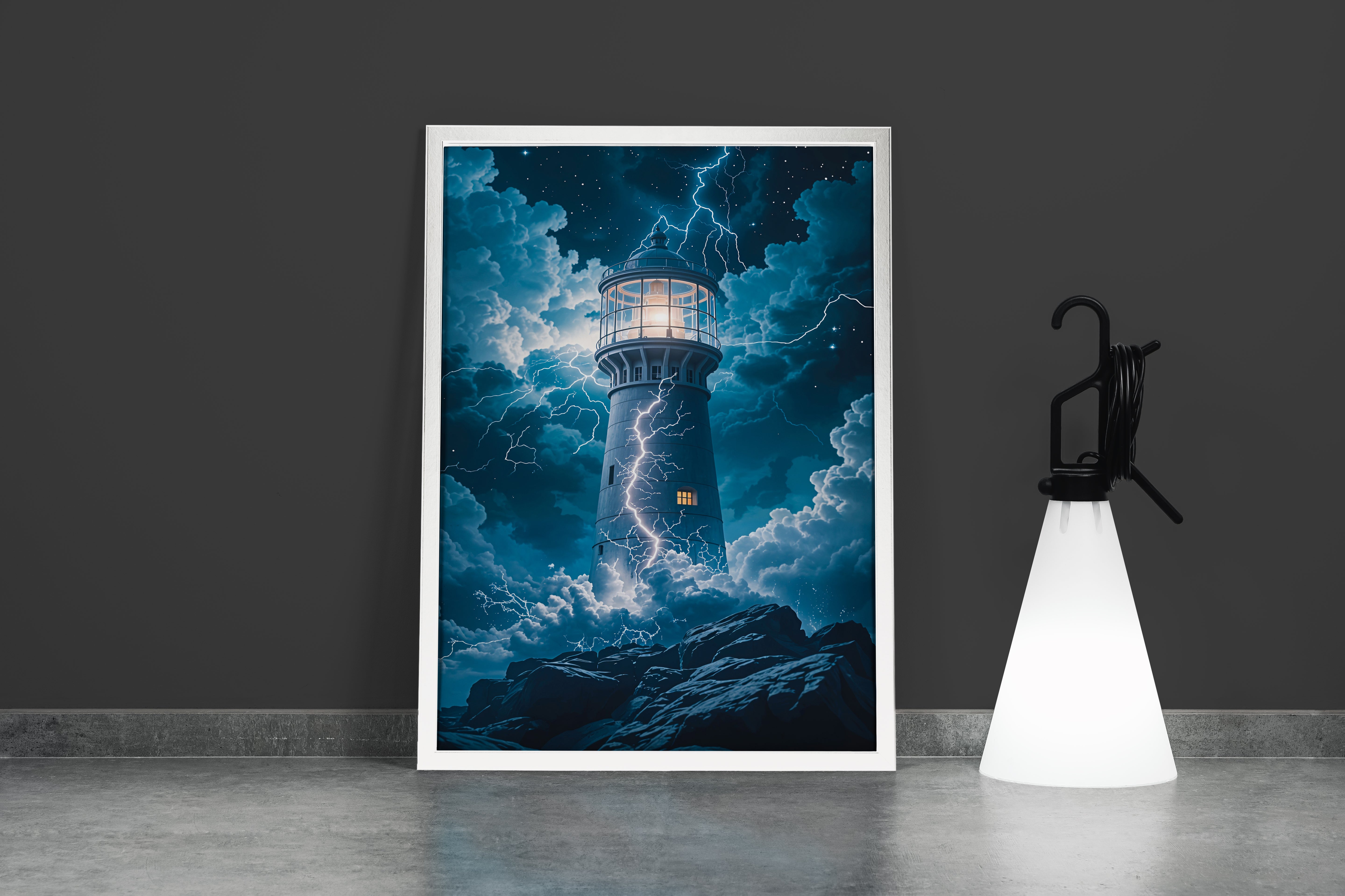ai creation, lighthouse in the storm, art, kanvas tablo