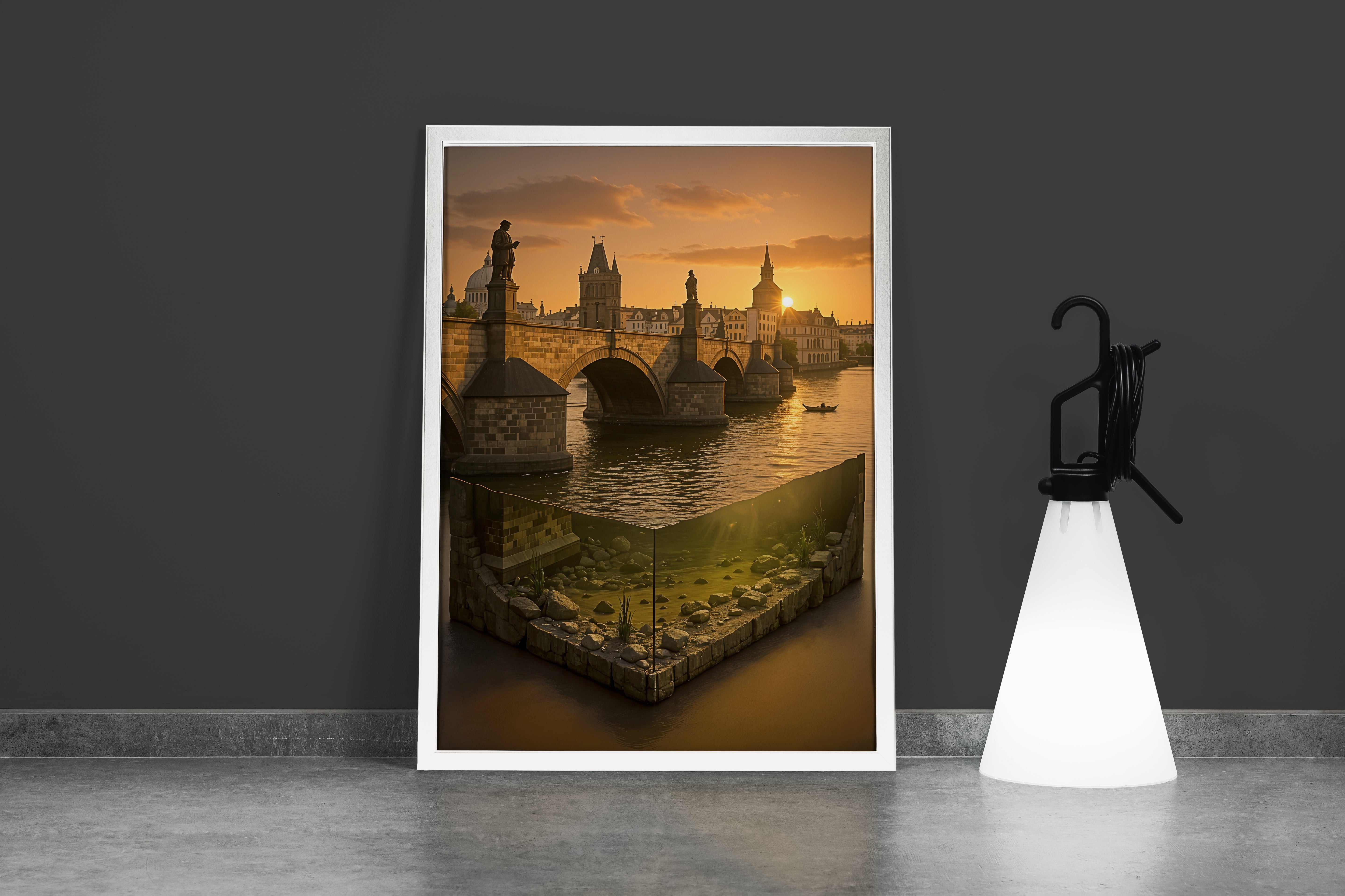 ai creation, sunset in the reflections of a seaside town, ai art, art, kanvas tablo