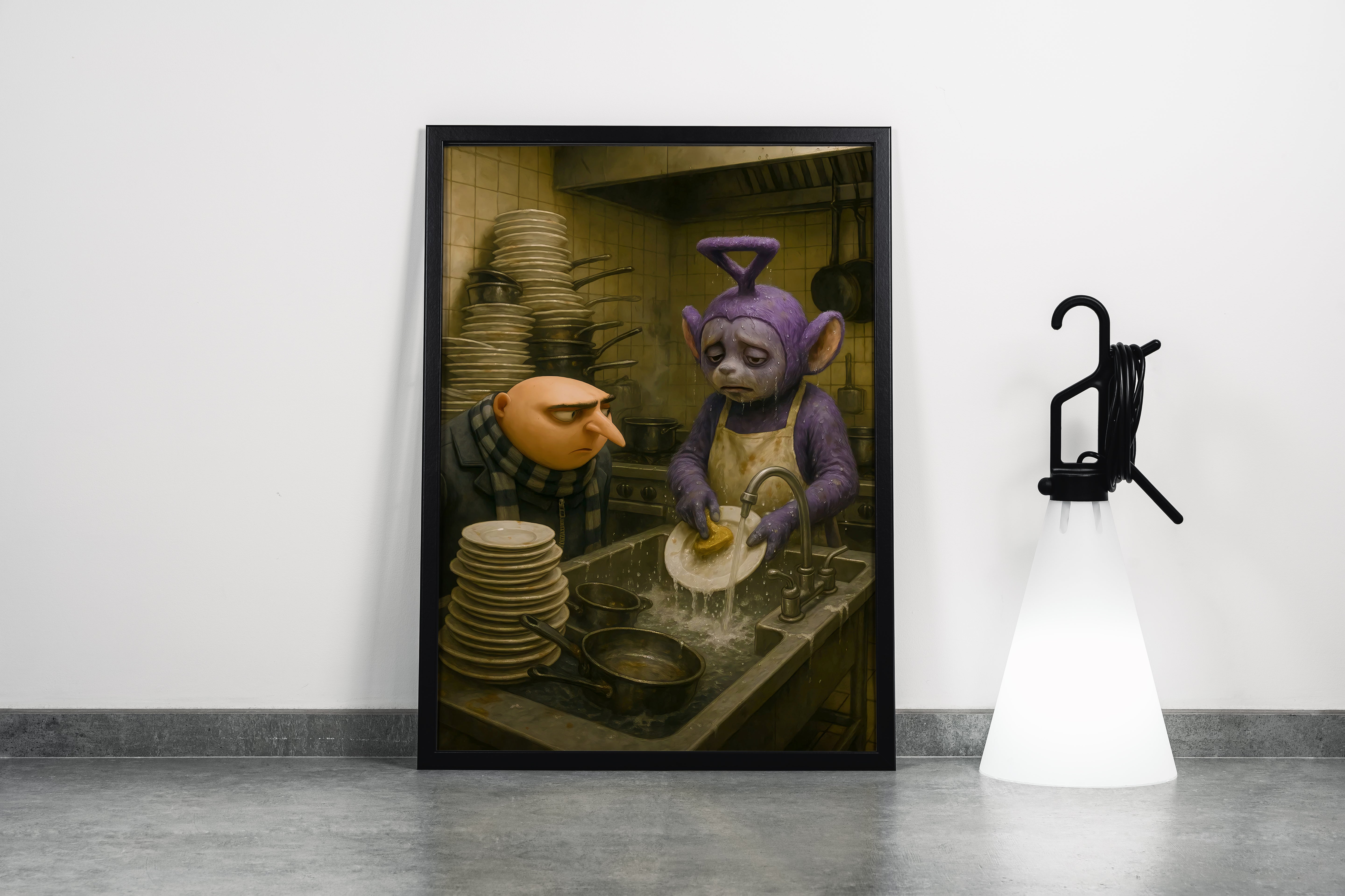 ai creation, dishwashing teletubbies model 2, ai art, art, kanvas tablo