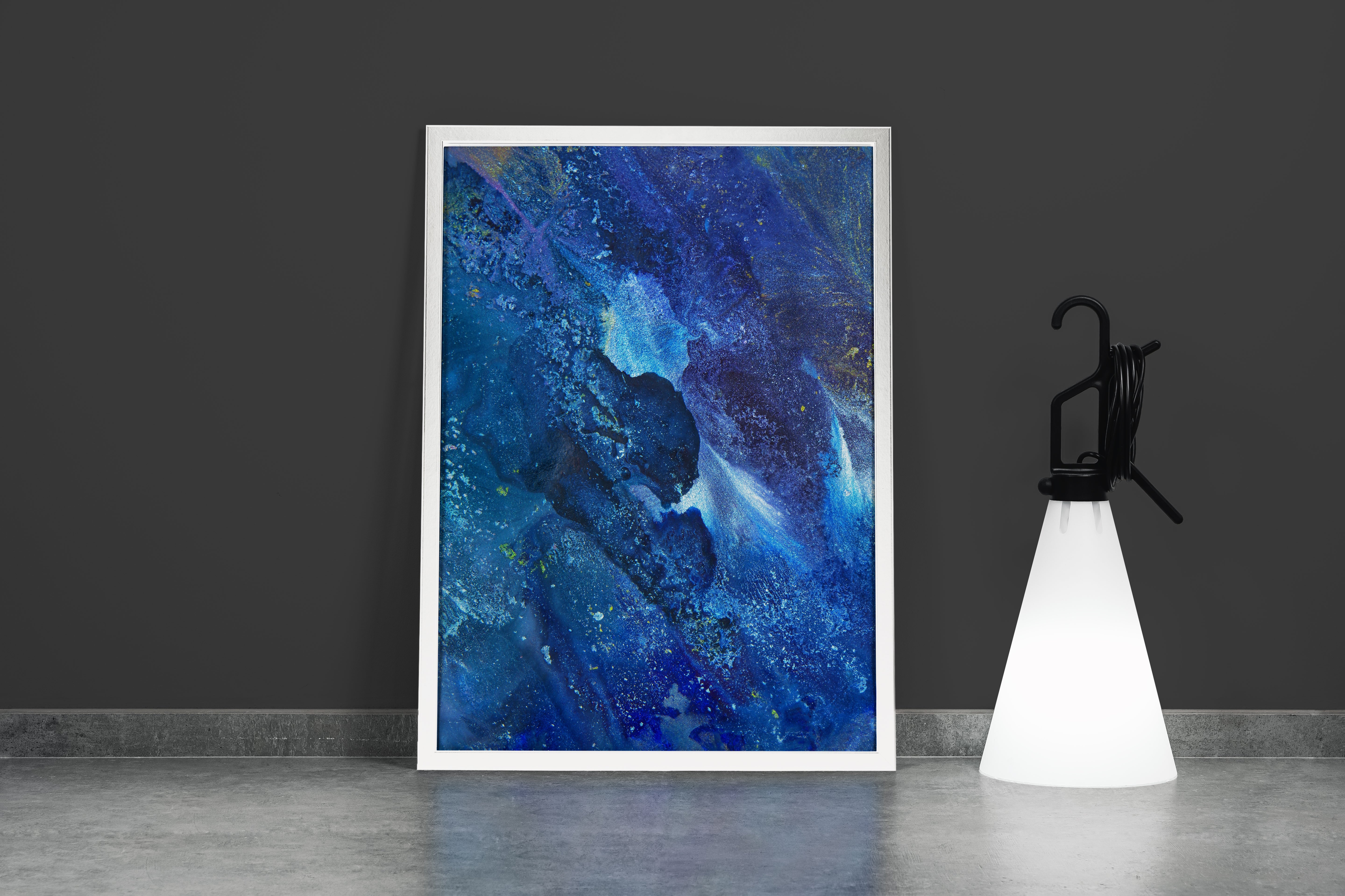a captivating abstract image of a deep blue and gold nebula in outer space, abstract, art, kanvas tablo