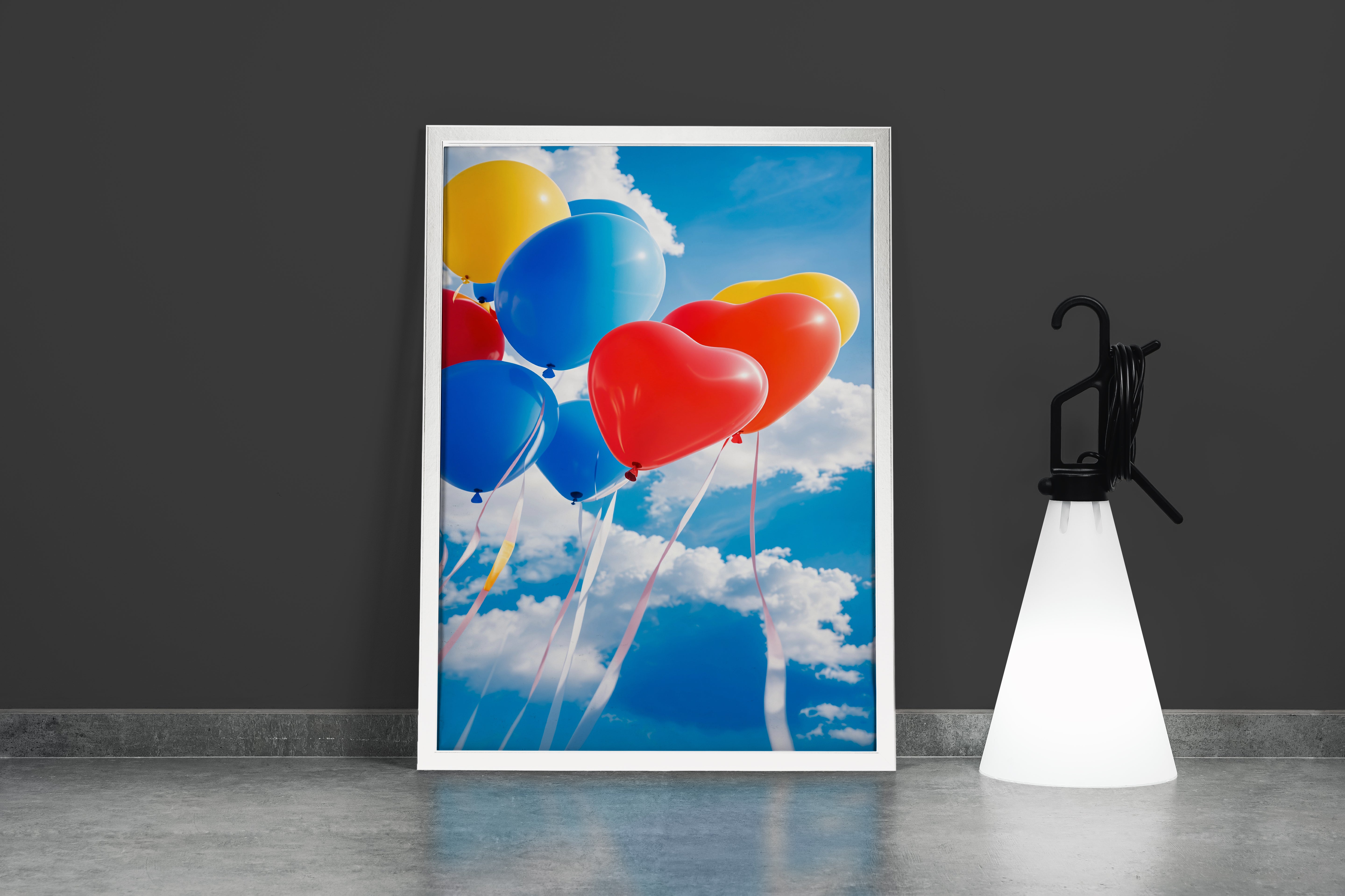 ai creation, different shaped balloons floating in the sky, ai art, art, kanvas tablo